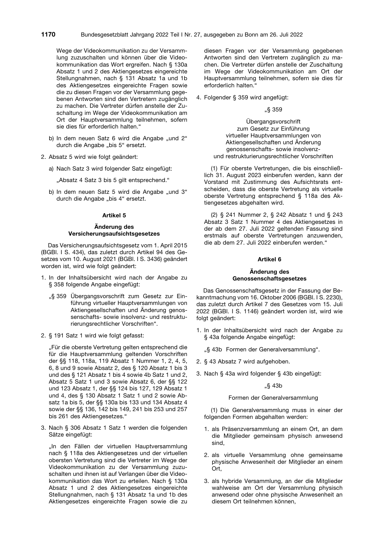 BGBl. 2022, Seite 1170 — Originalseite als Abbildung