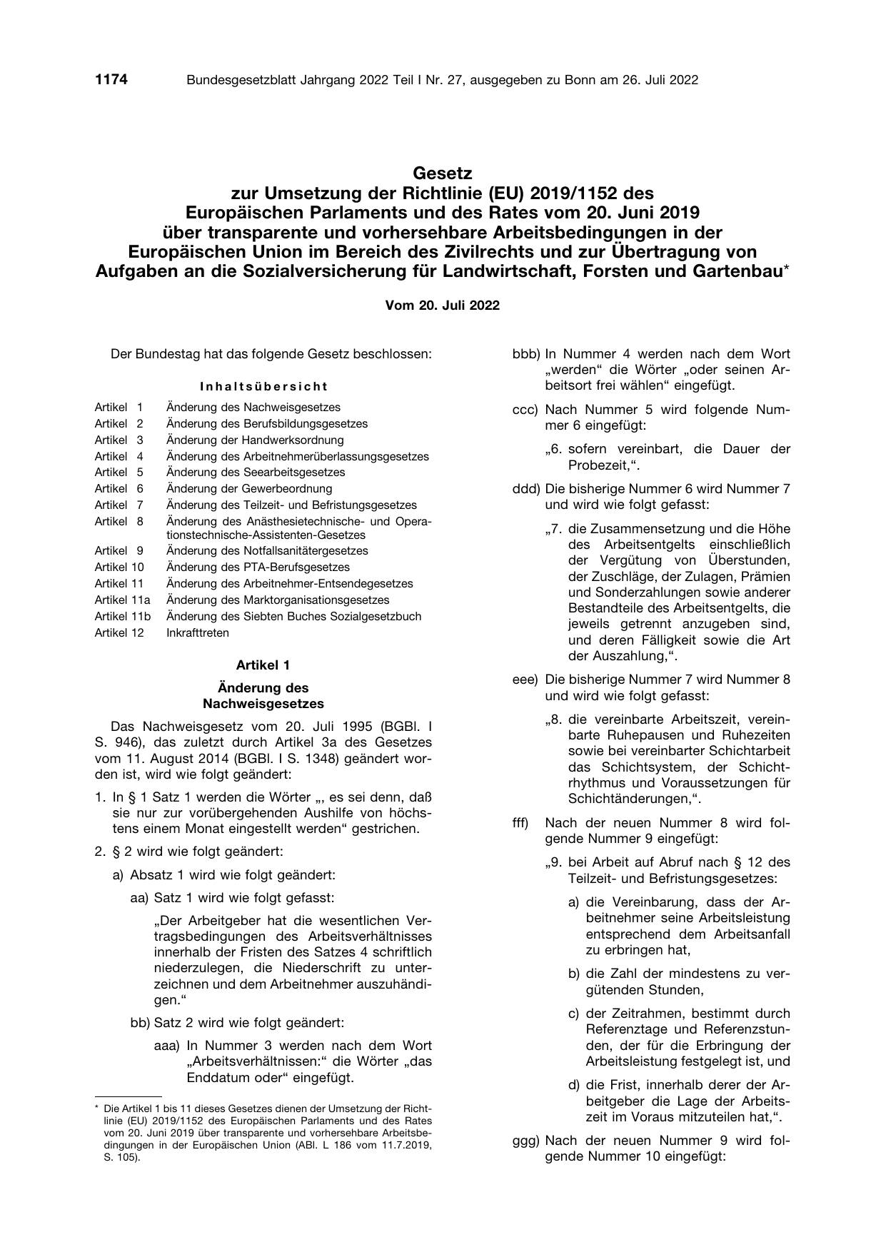BGBl. 2022, Seite 1174 — Originalseite als Abbildung