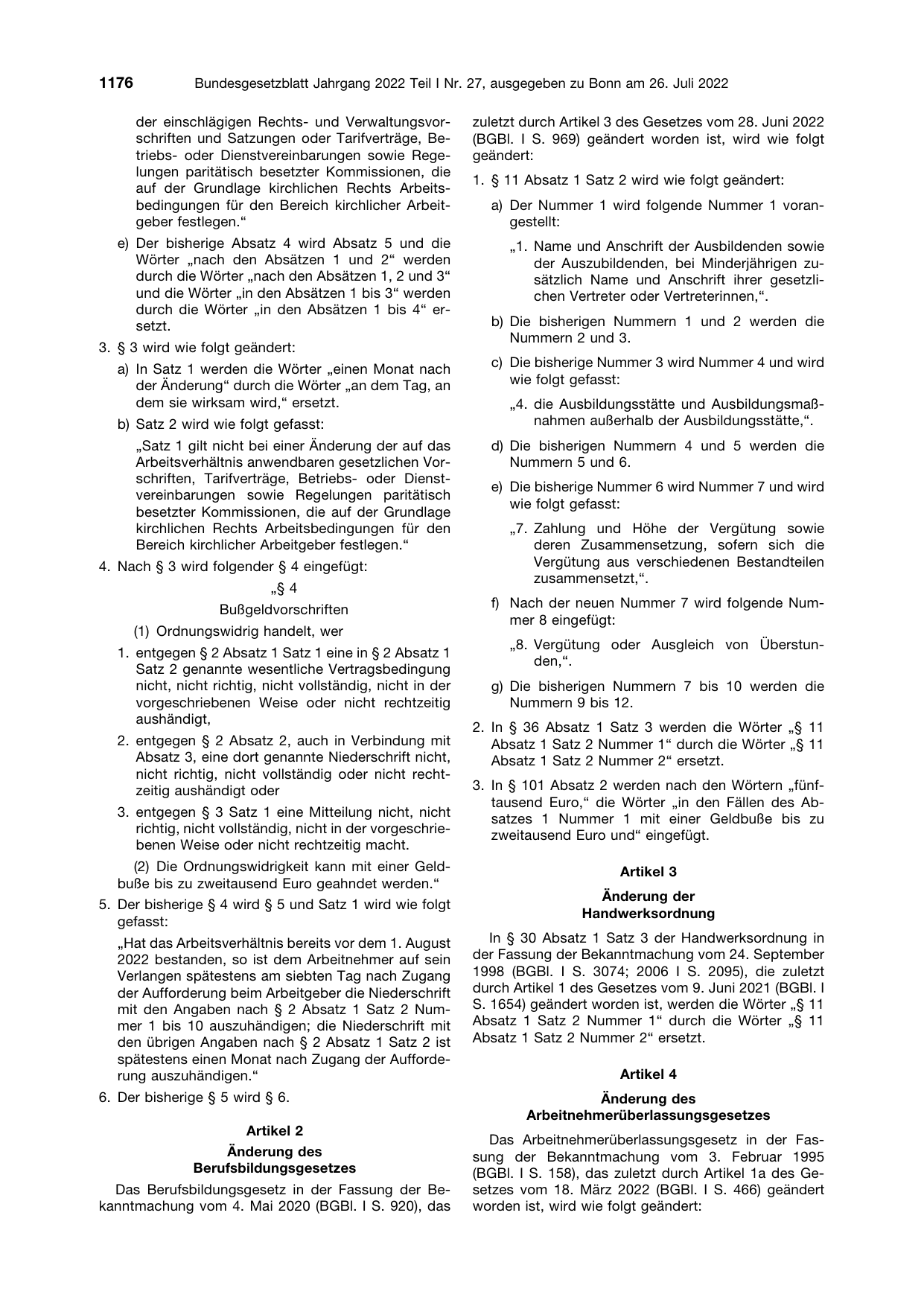 BGBl. 2022, Seite 1176 — Originalseite als Abbildung