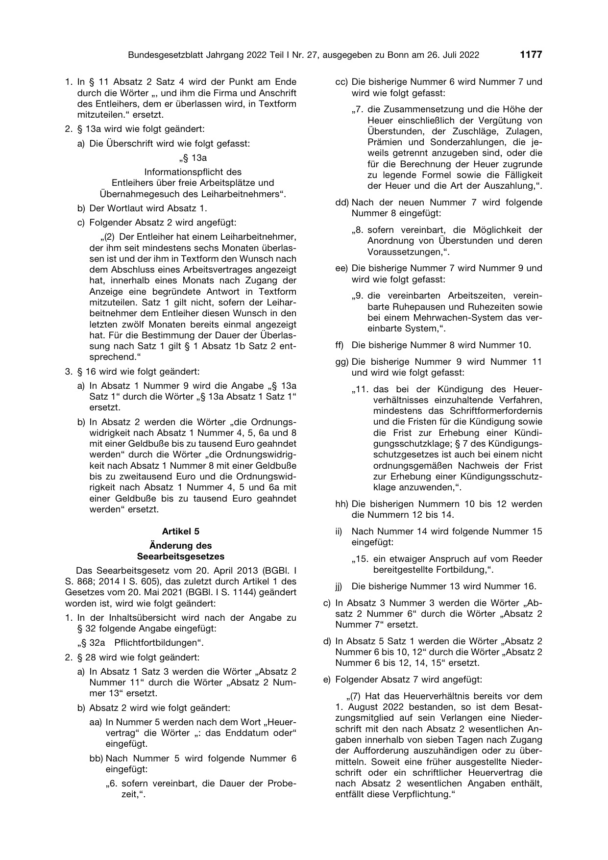 BGBl. 2022, Seite 1177 — Originalseite als Abbildung