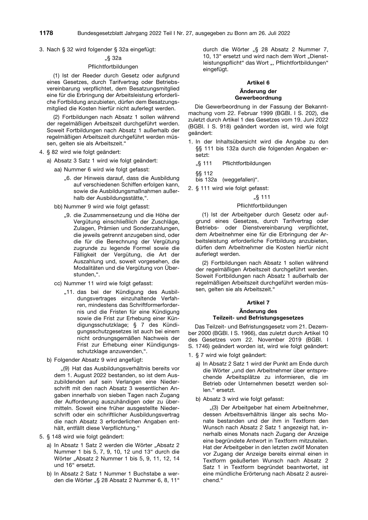 BGBl. 2022, Seite 1178 — Originalseite als Abbildung