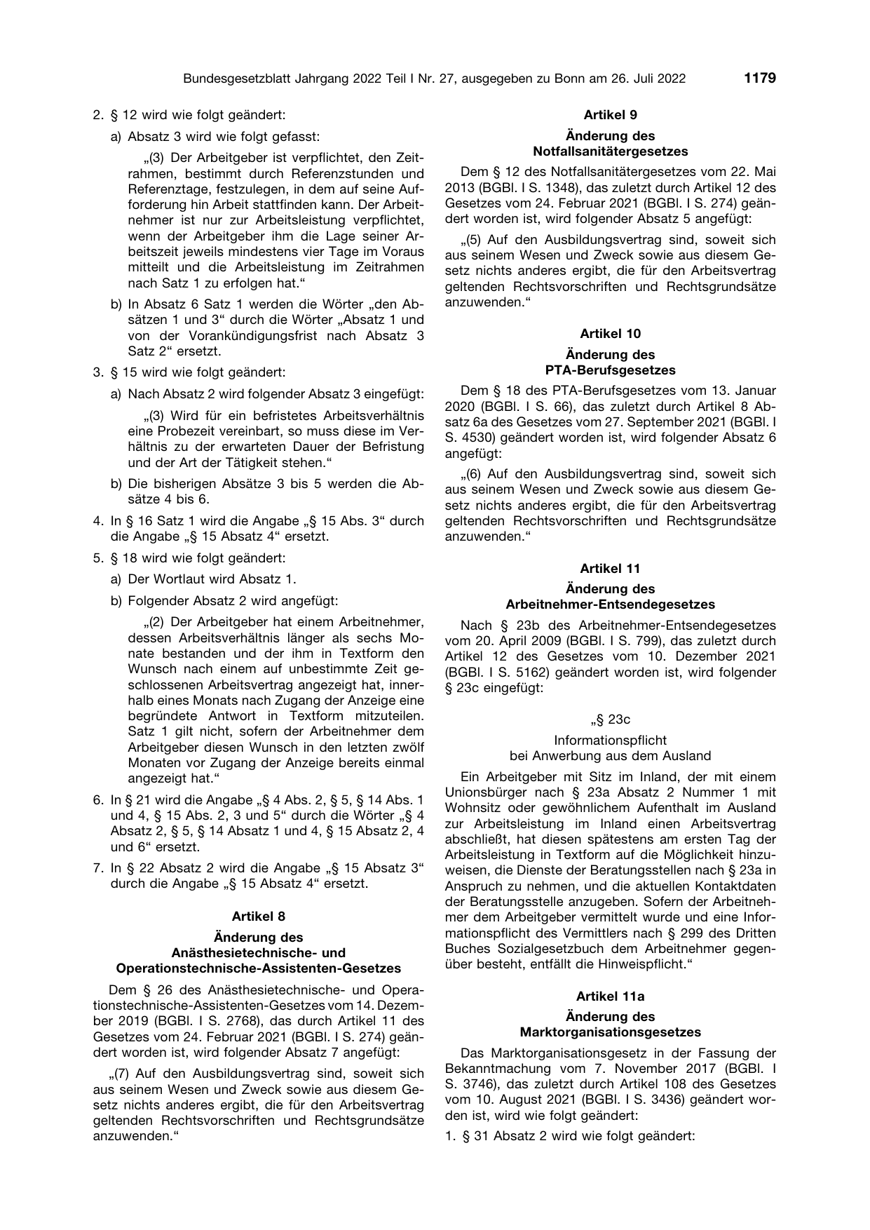 BGBl. 2022, Seite 1179 — Originalseite als Abbildung
