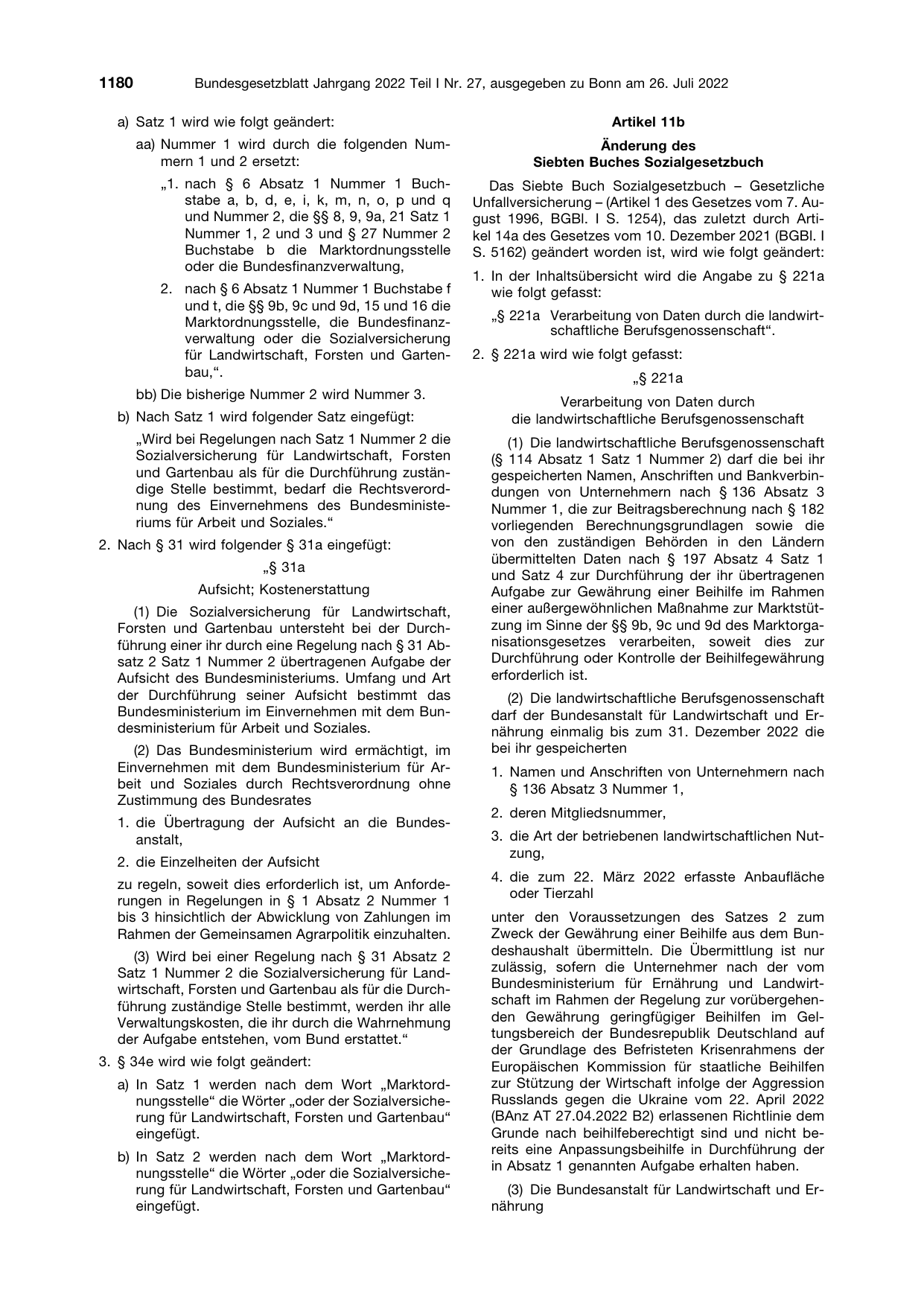 BGBl. 2022, Seite 1180 — Originalseite als Abbildung