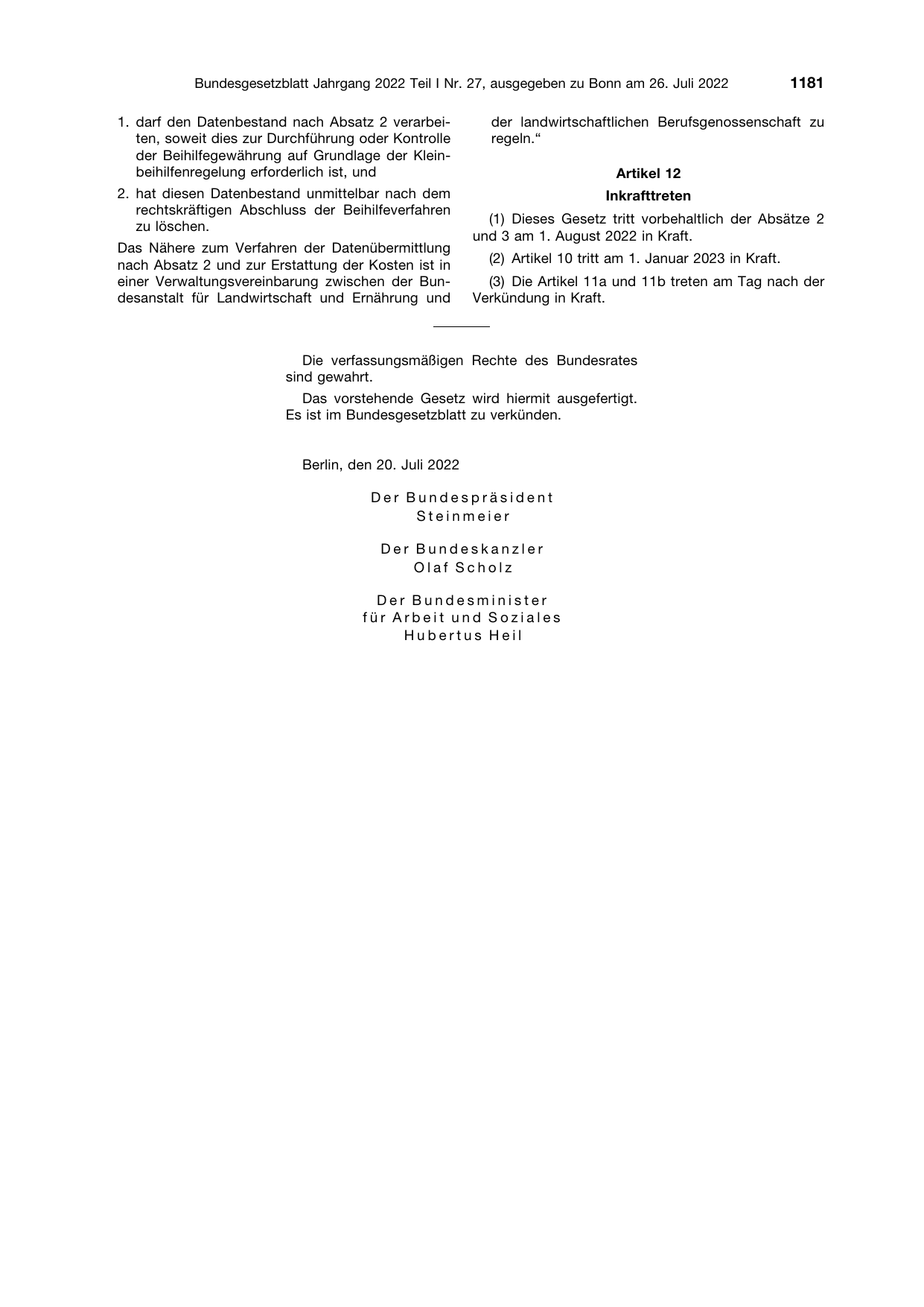 BGBl. 2022, Seite 1181 — Originalseite als Abbildung