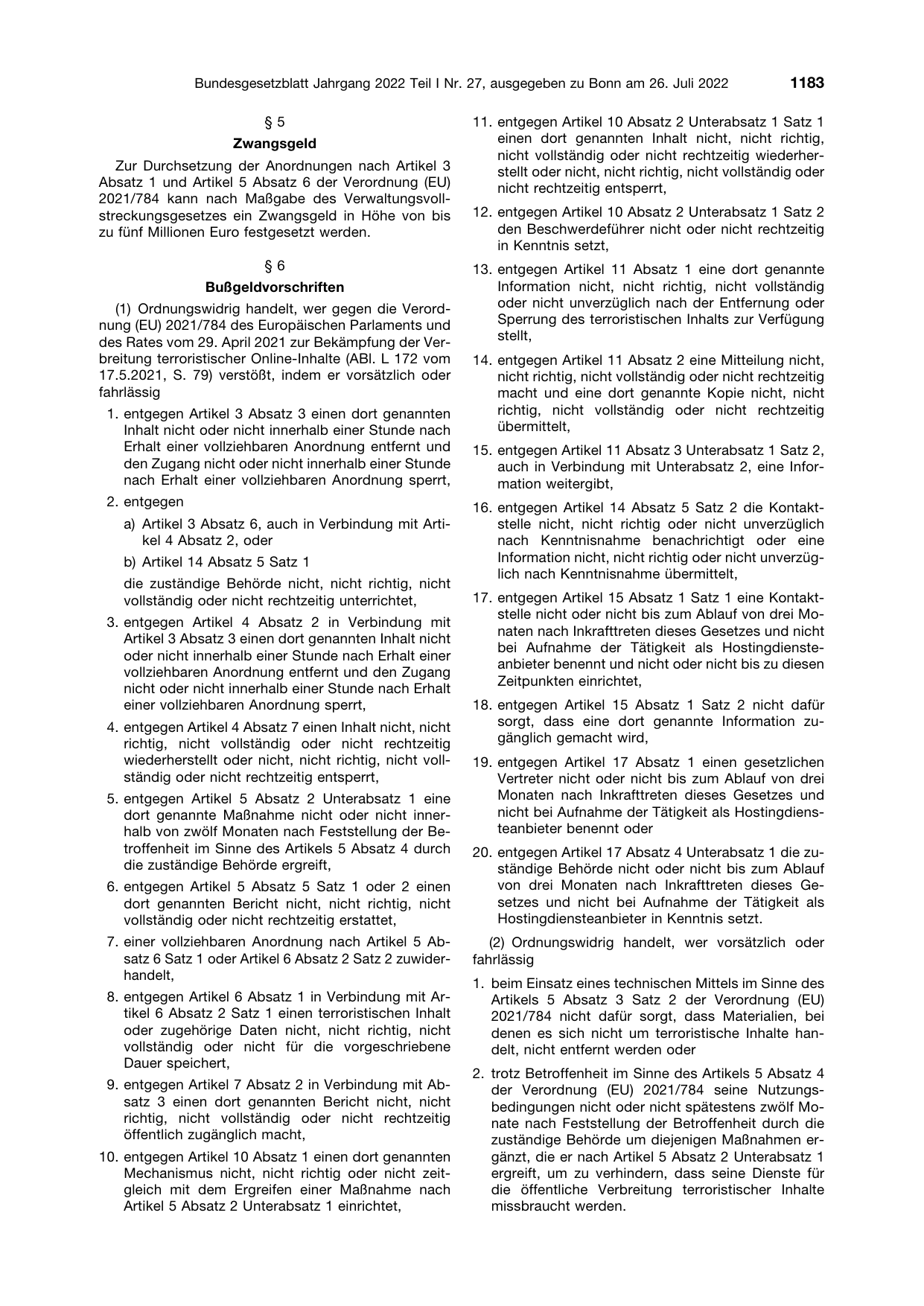 BGBl. 2022, Seite 1183 — Originalseite als Abbildung