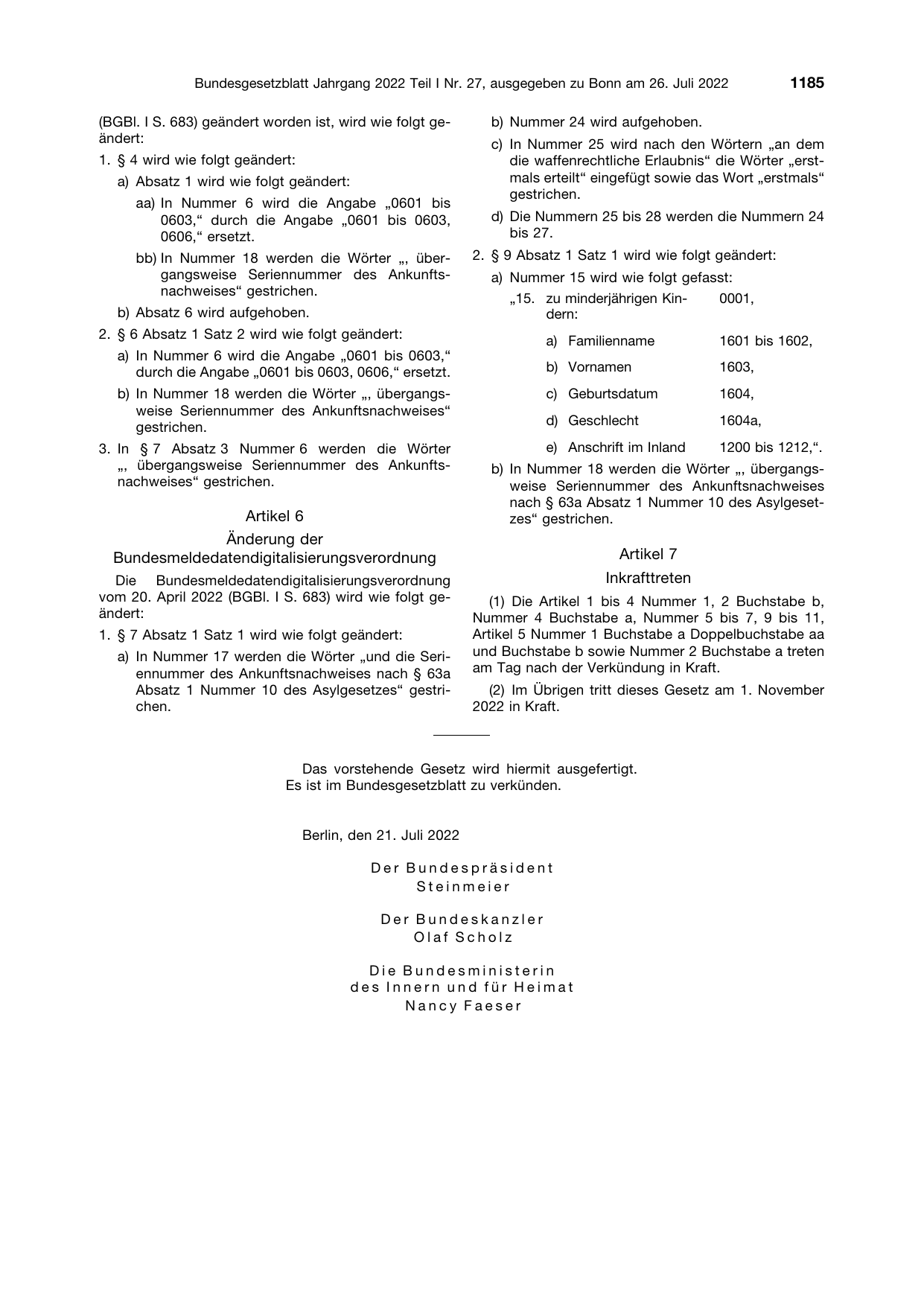 BGBl. 2022, Seite 1185 — Originalseite als Abbildung