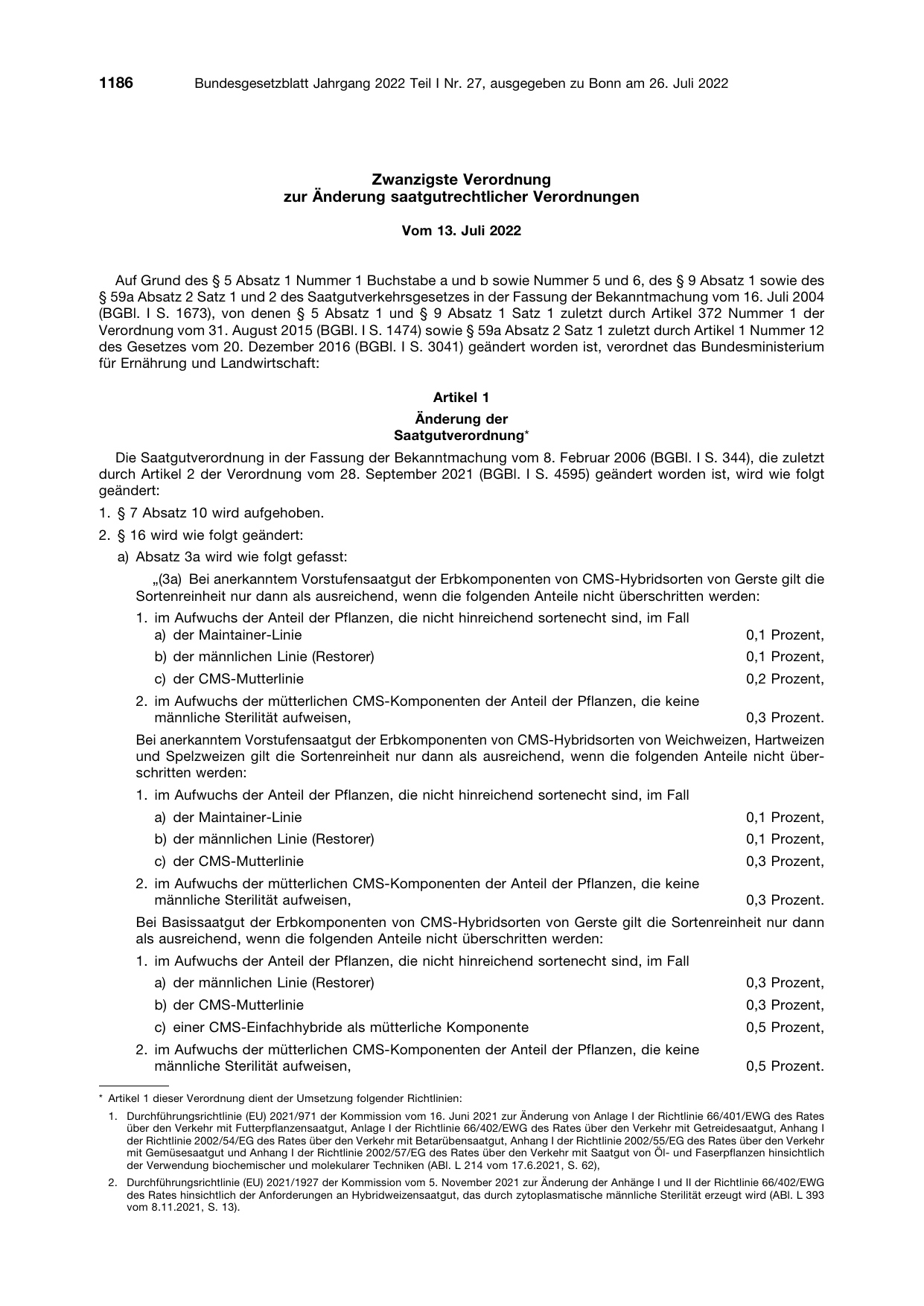 BGBl. 2022, Seite 1186 — Originalseite als Abbildung