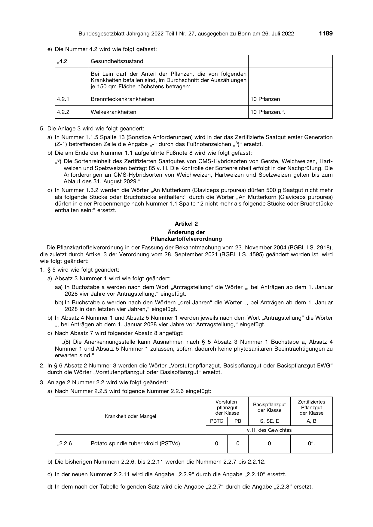 BGBl. 2022, Seite 1189 — Originalseite als Abbildung