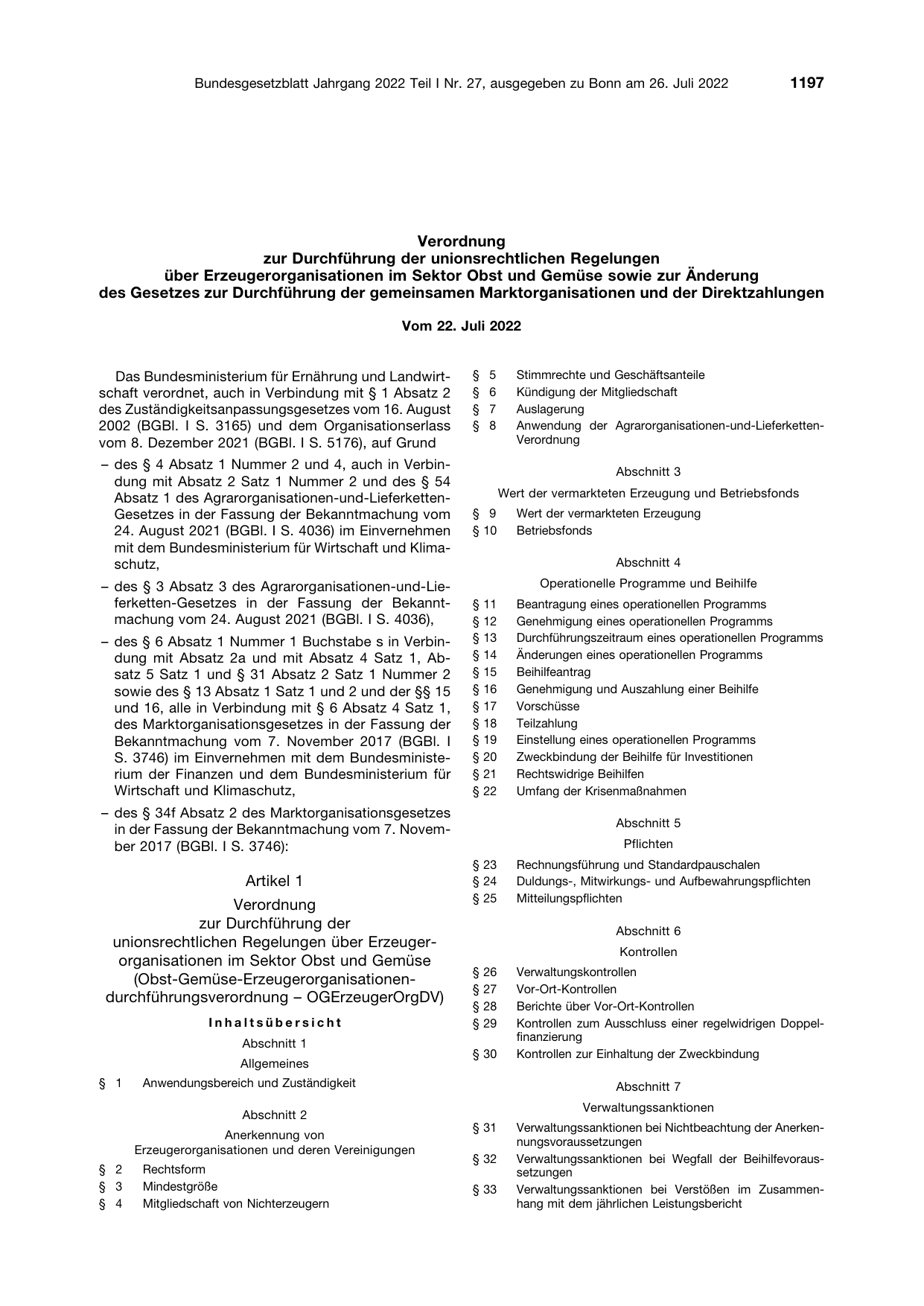 BGBl. 2022, Seite 1197 — Originalseite als Abbildung