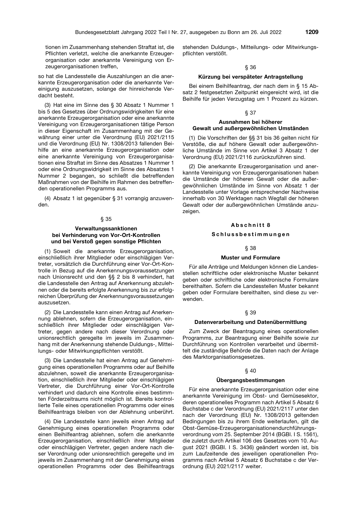 BGBl. 2022, Seite 1209 — Originalseite als Abbildung