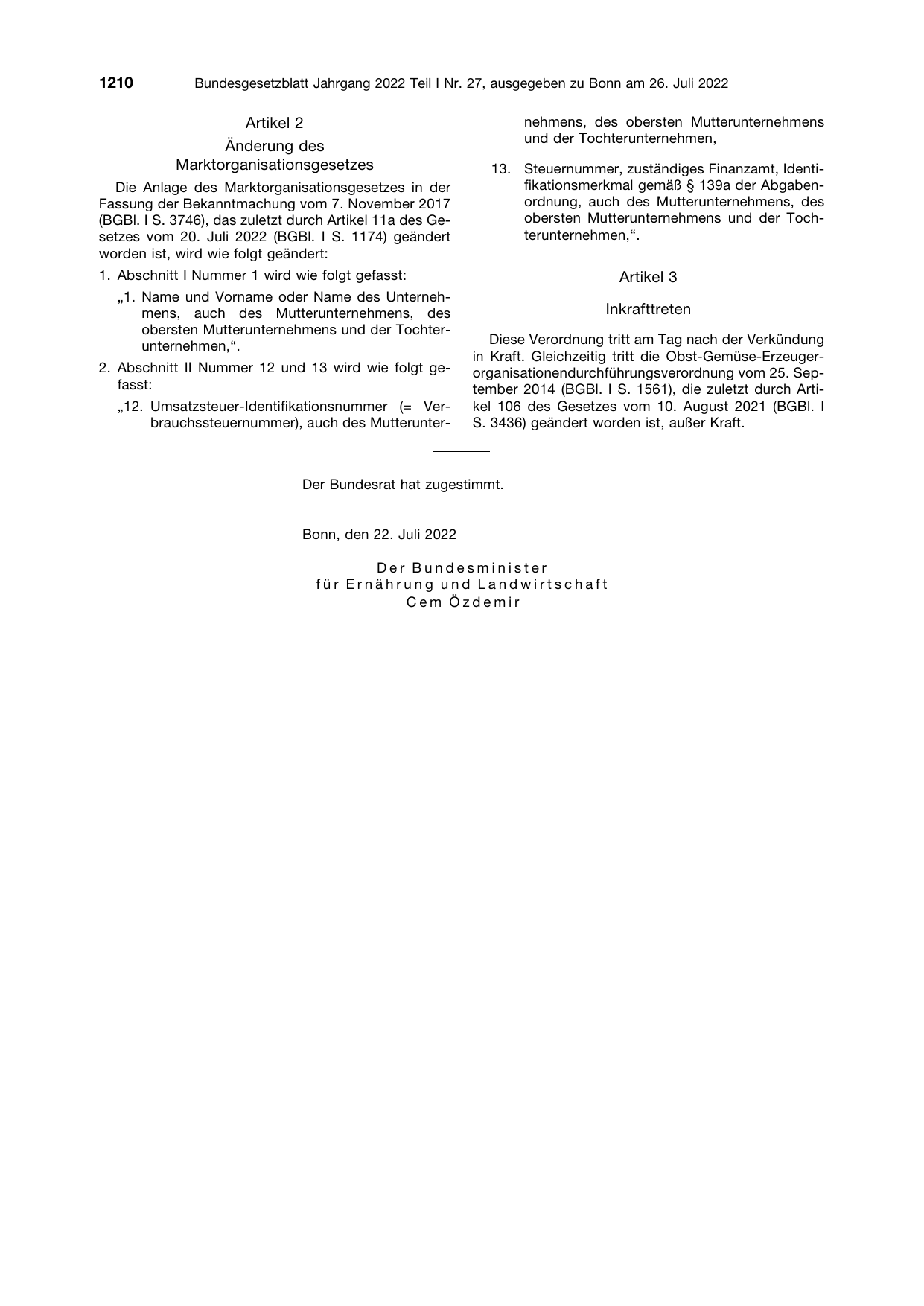 BGBl. 2022, Seite 1210 — Originalseite als Abbildung