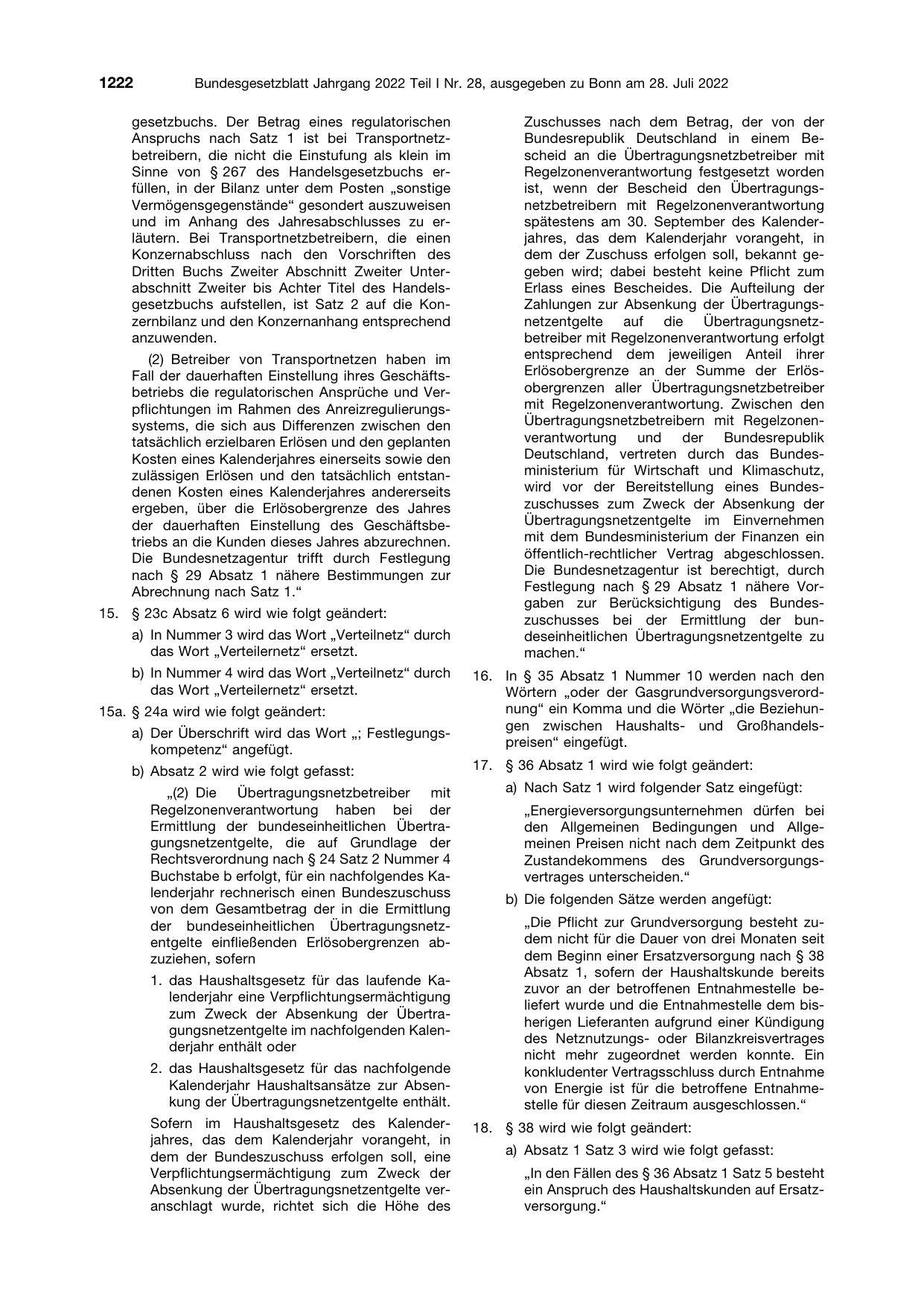 BGBl. 2022, Seite 1222 — Originalseite als Abbildung