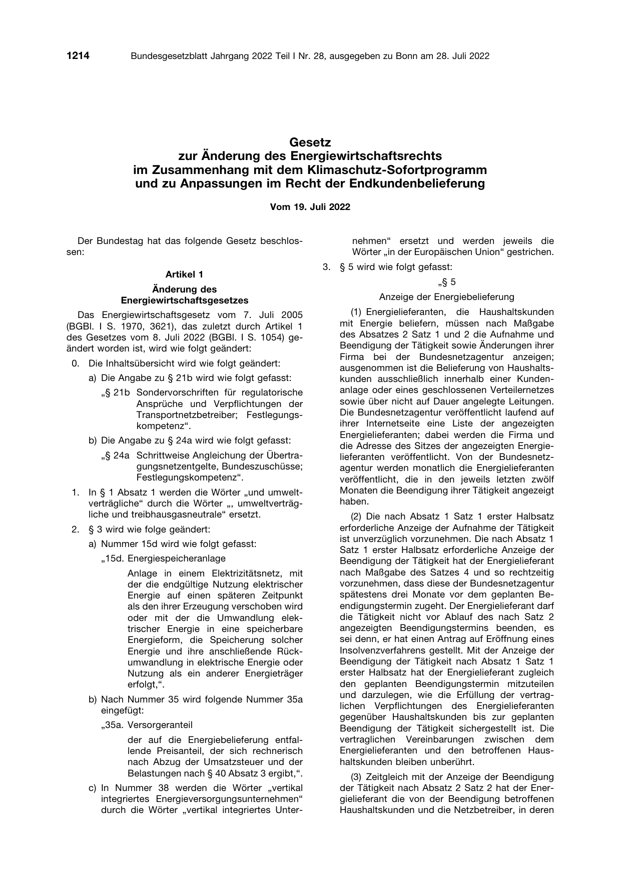 BGBl. 2022, Seite 1214 — Originalseite als Abbildung