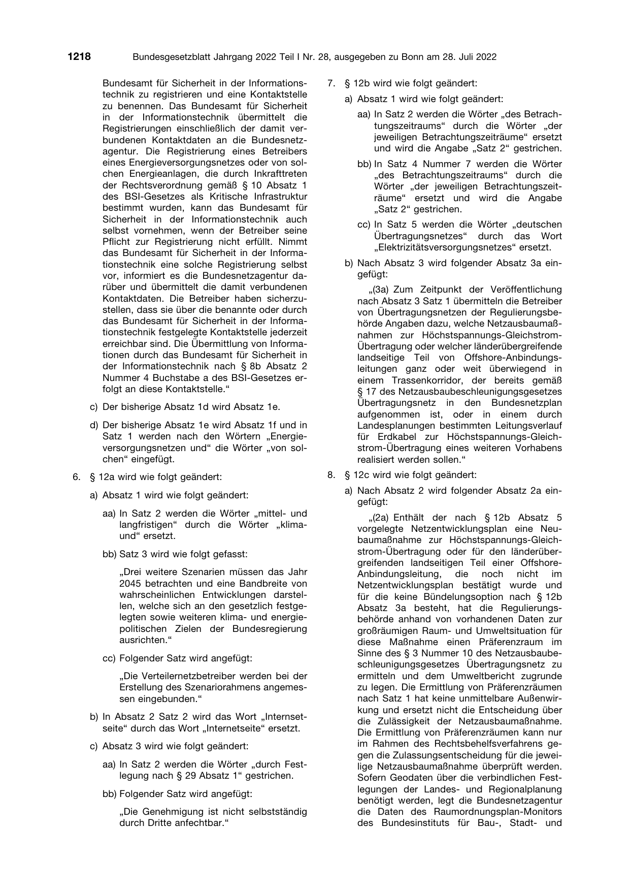 BGBl. 2022, Seite 1218 — Originalseite als Abbildung