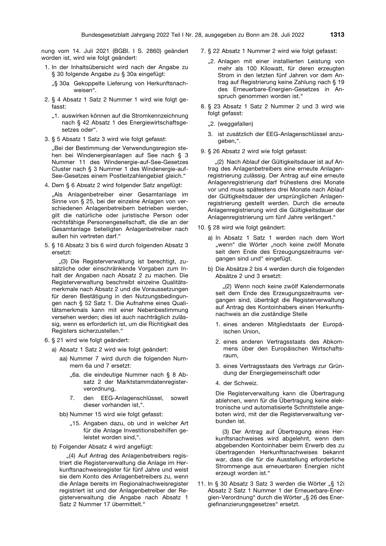 BGBl. 2022, Seite 1313 — Originalseite als Abbildung