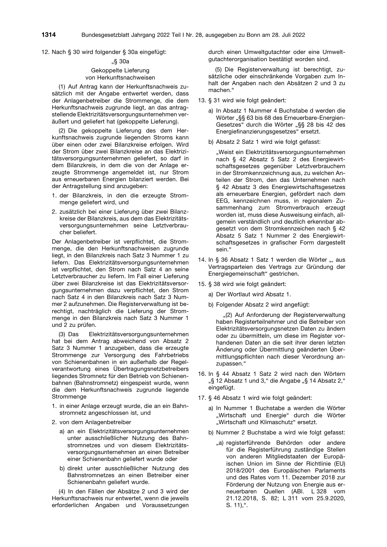 BGBl. 2022, Seite 1314 — Originalseite als Abbildung