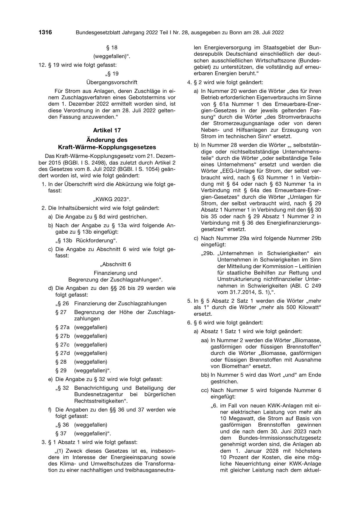 BGBl. 2022, Seite 1316 — Originalseite als Abbildung