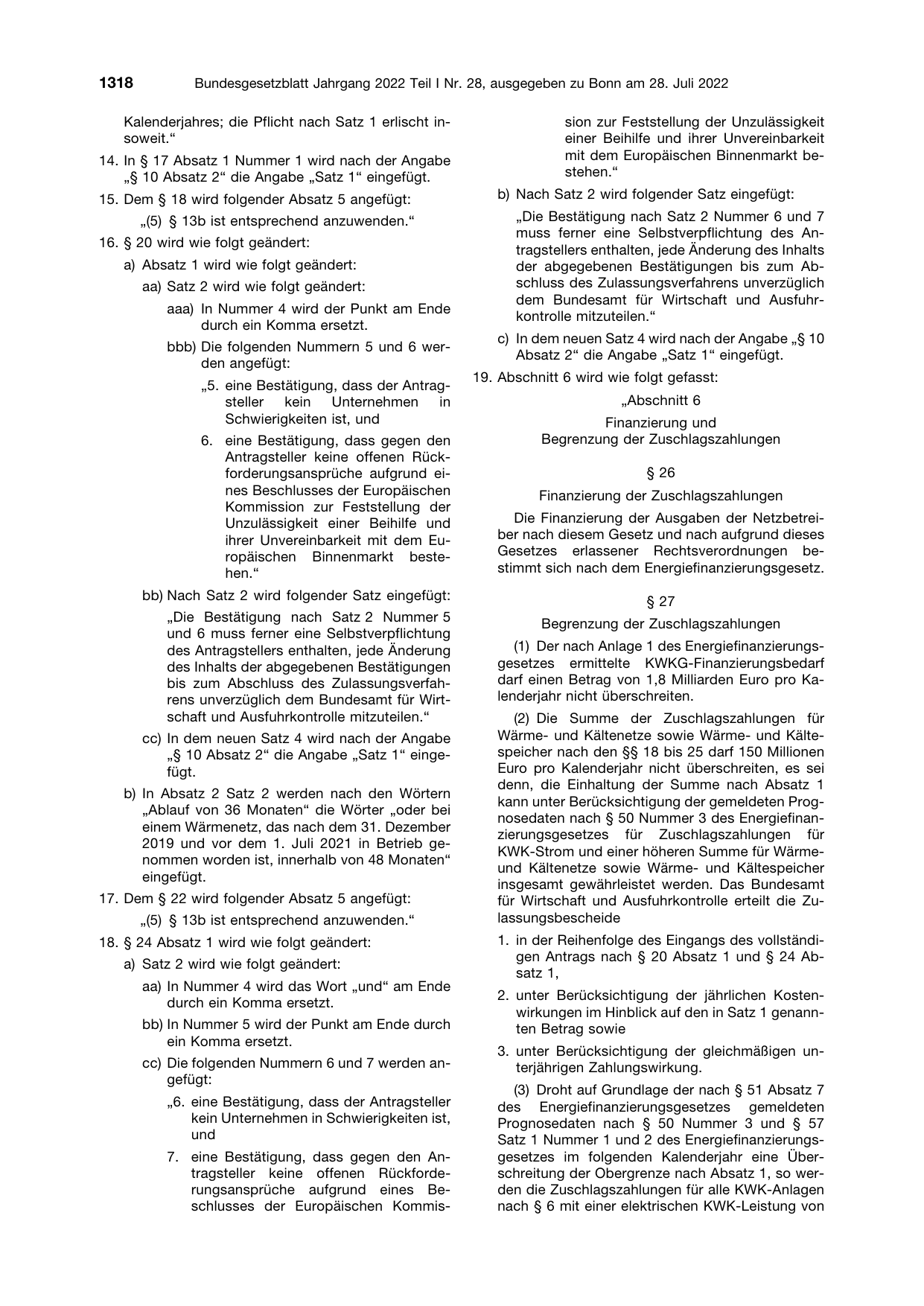 BGBl. 2022, Seite 1318 — Originalseite als Abbildung