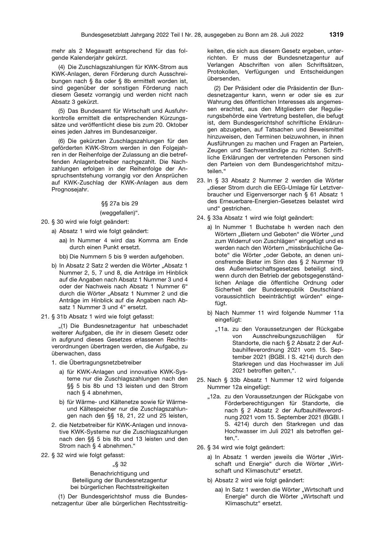 BGBl. 2022, Seite 1319 — Originalseite als Abbildung