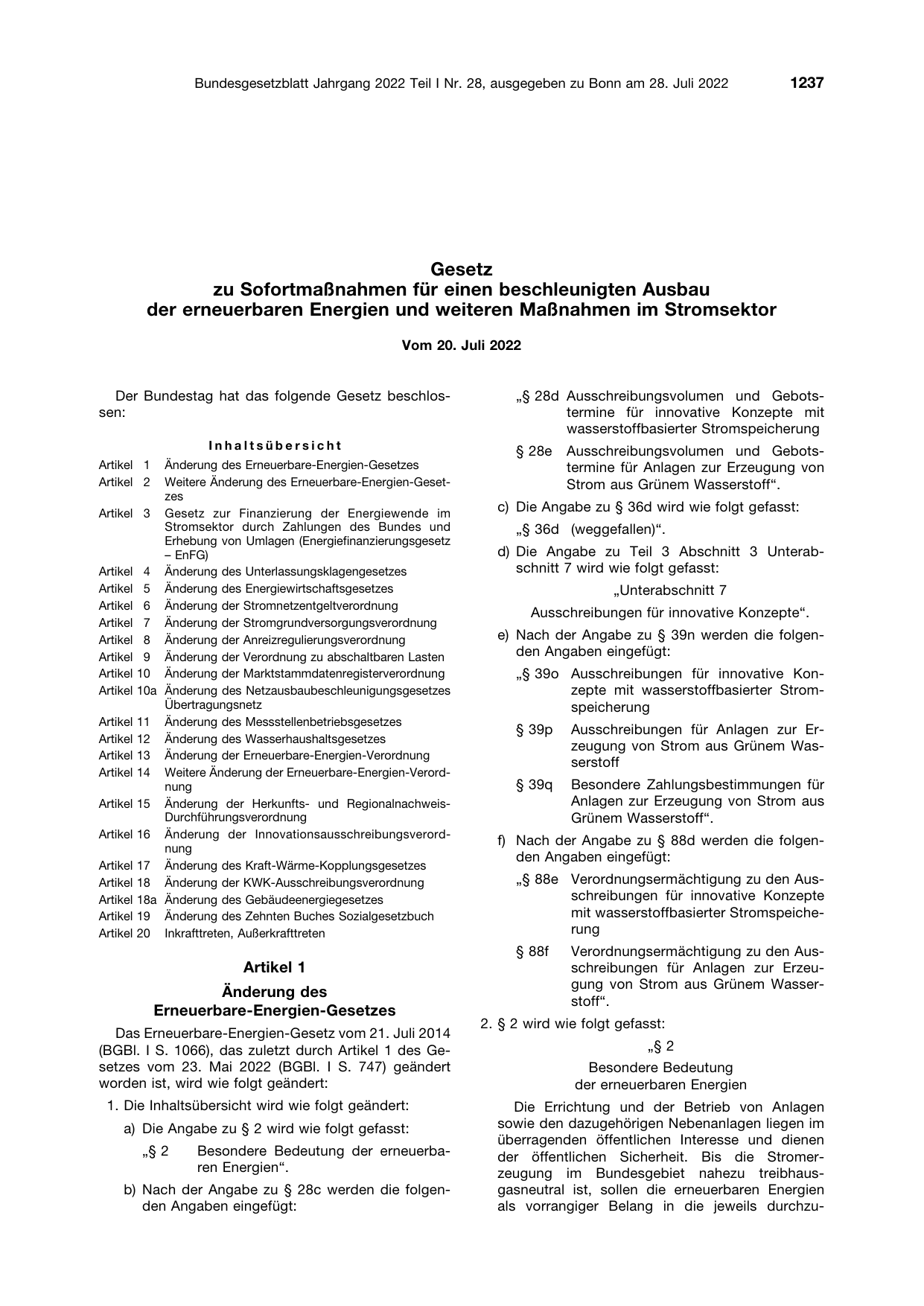 BGBl. 2022, Seite 1237 — Originalseite als Abbildung
