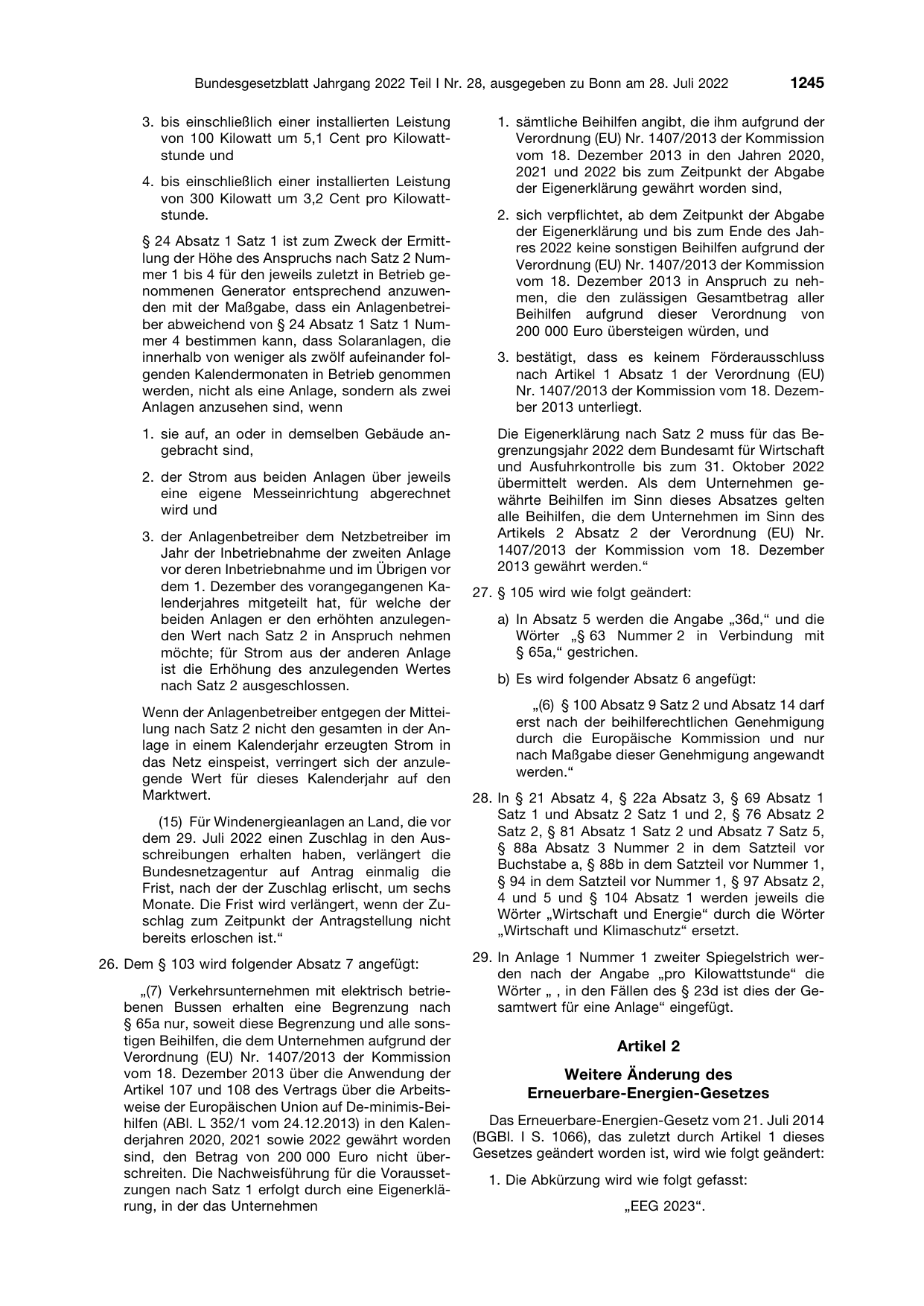 BGBl. 2022, Seite 1245 — Originalseite als Abbildung