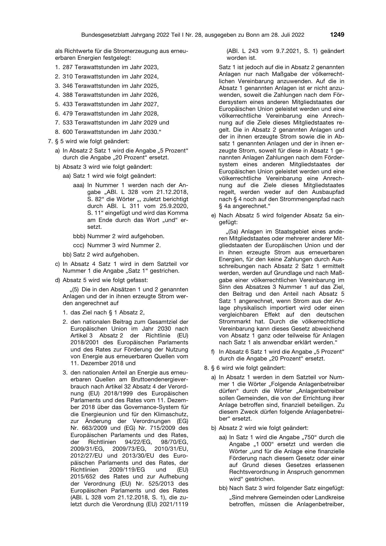 BGBl. 2022, Seite 1249 — Originalseite als Abbildung