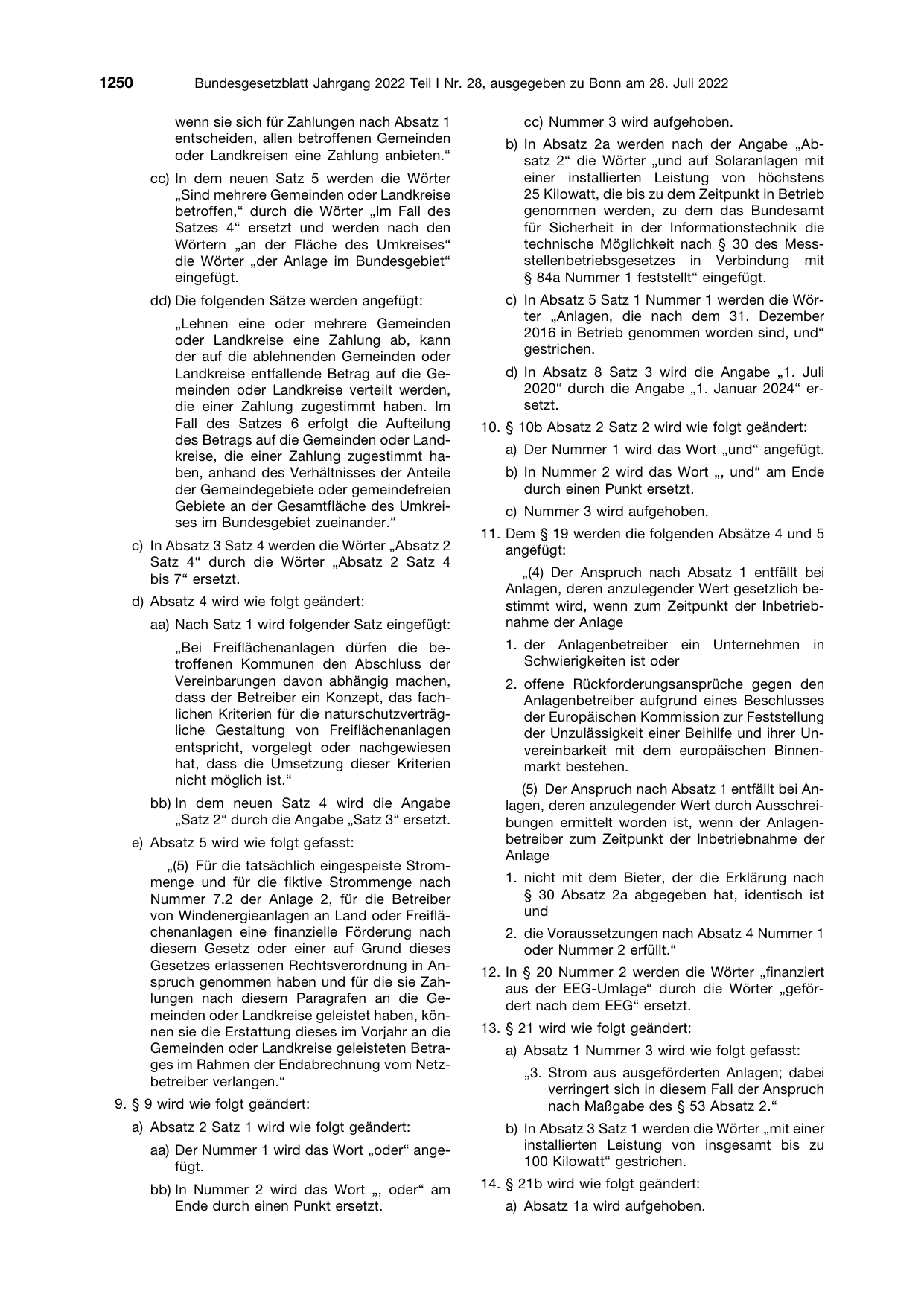 BGBl. 2022, Seite 1250 — Originalseite als Abbildung