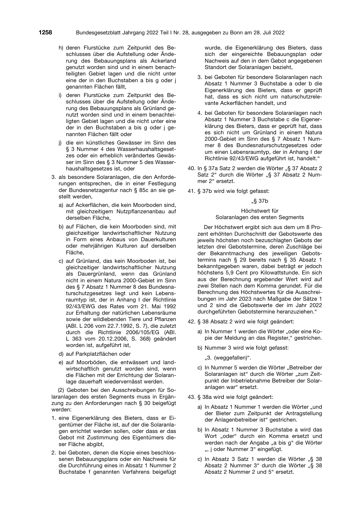 BGBl. 2022, Seite 1258 — Originalseite als Abbildung