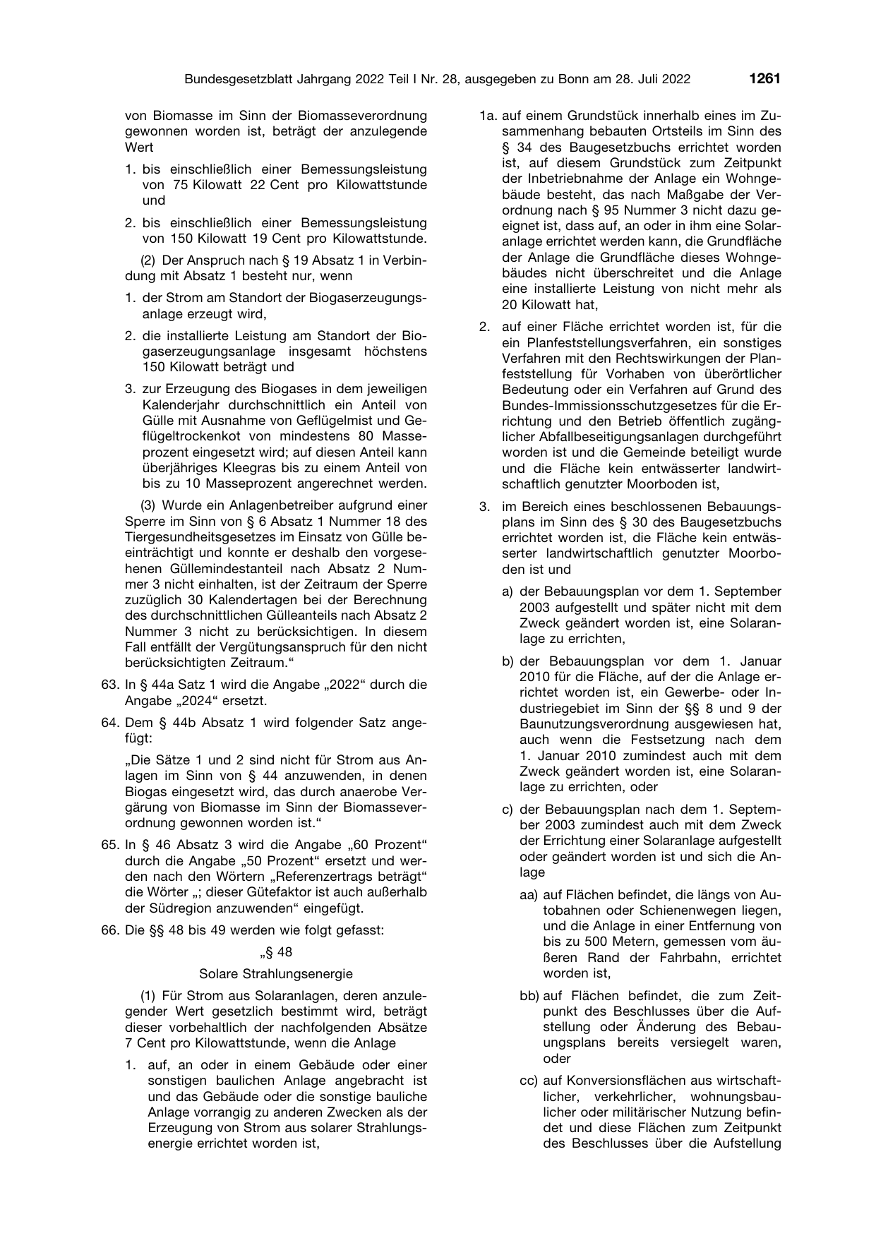 BGBl. 2022, Seite 1261 — Originalseite als Abbildung