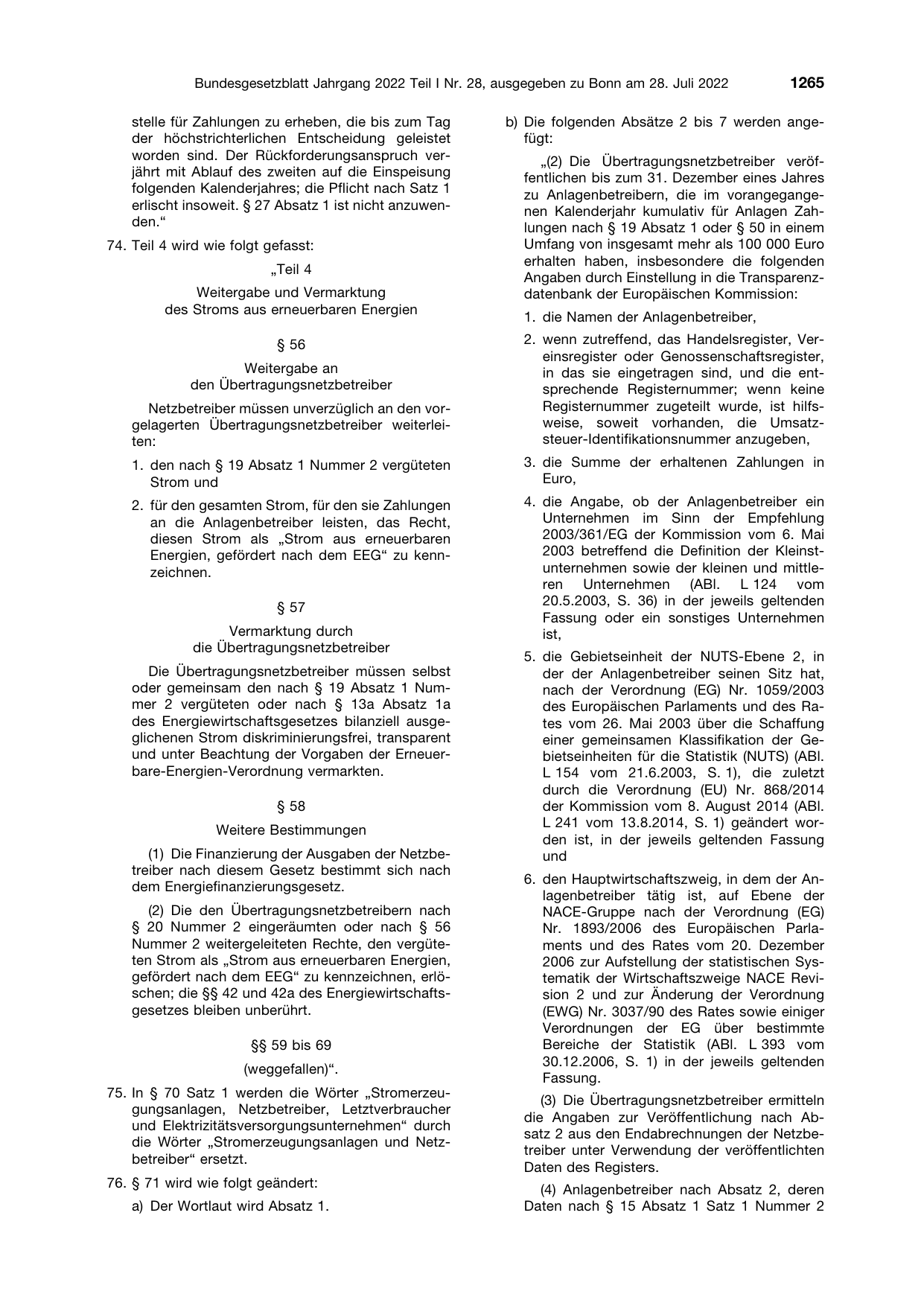BGBl. 2022, Seite 1265 — Originalseite als Abbildung