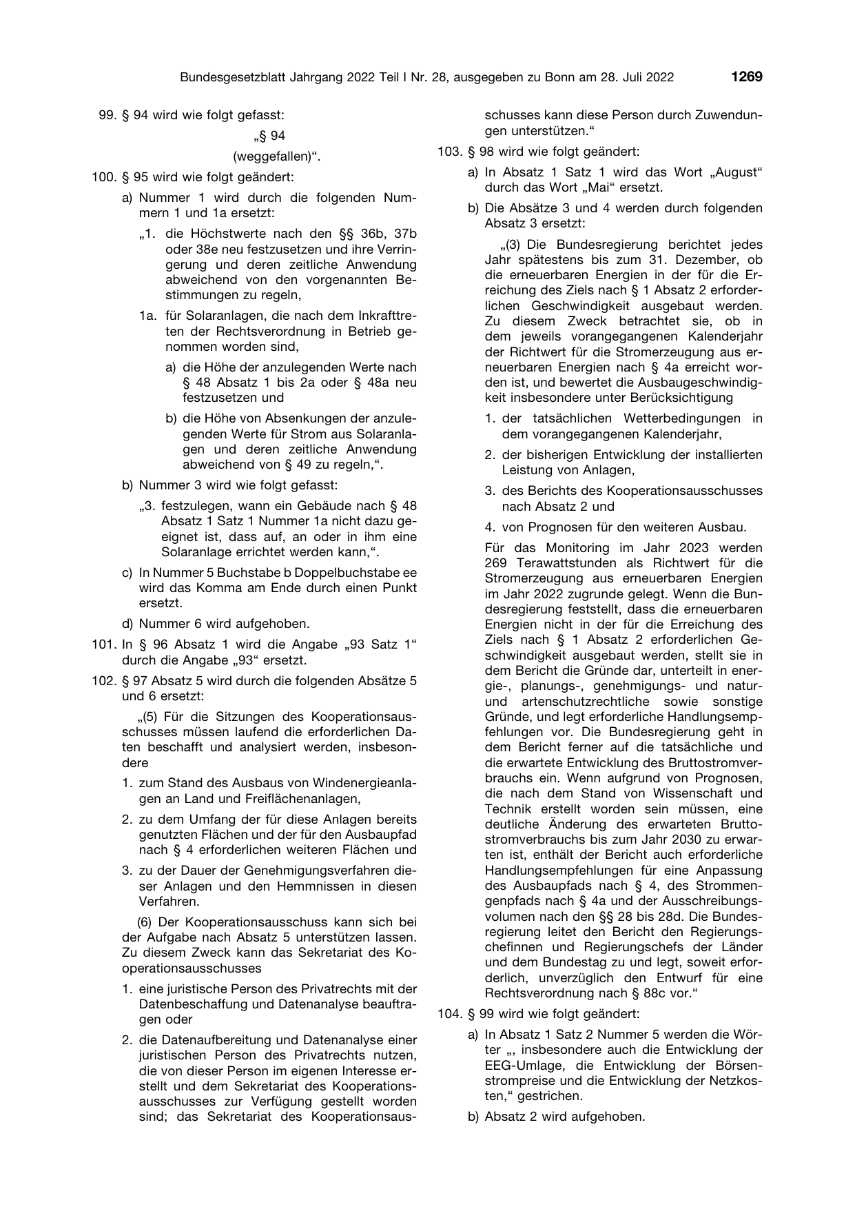 BGBl. 2022, Seite 1269 — Originalseite als Abbildung