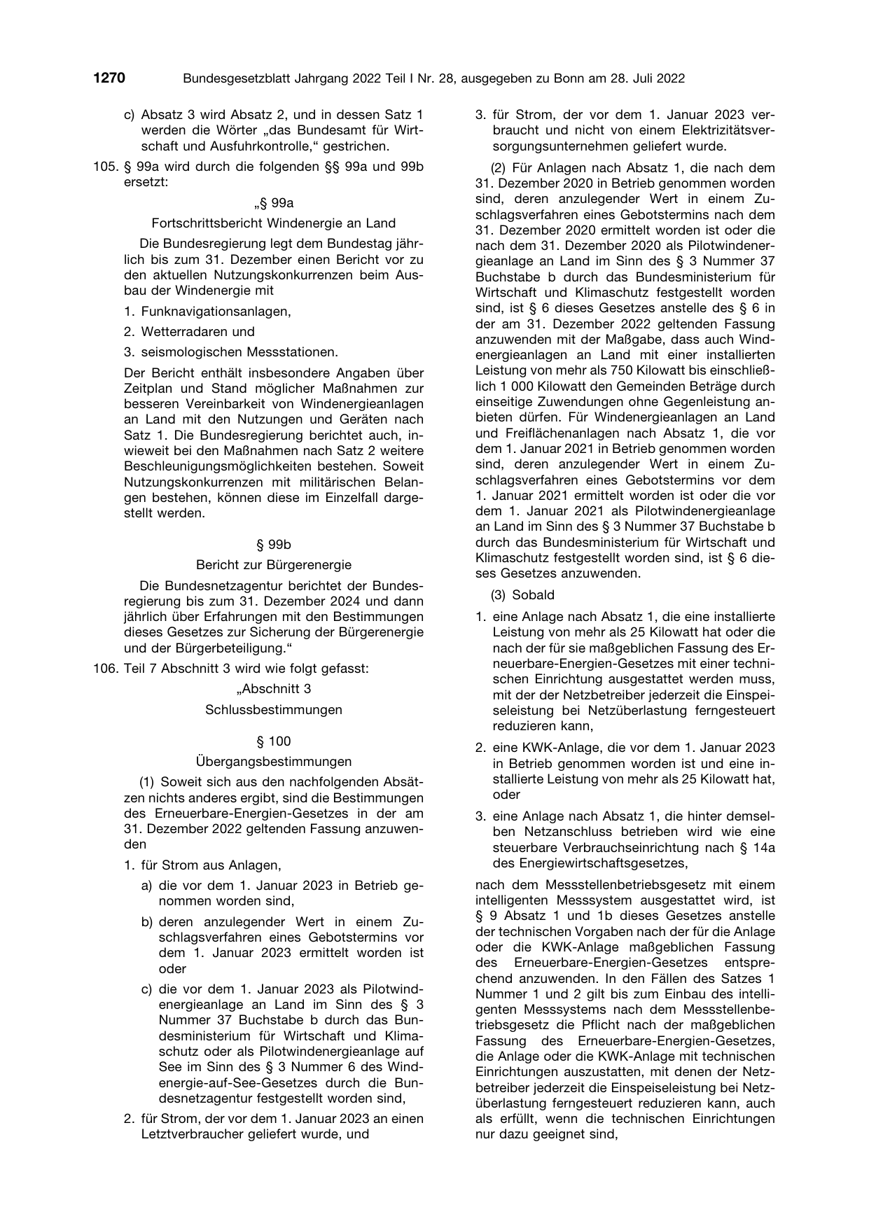 BGBl. 2022, Seite 1270 — Originalseite als Abbildung