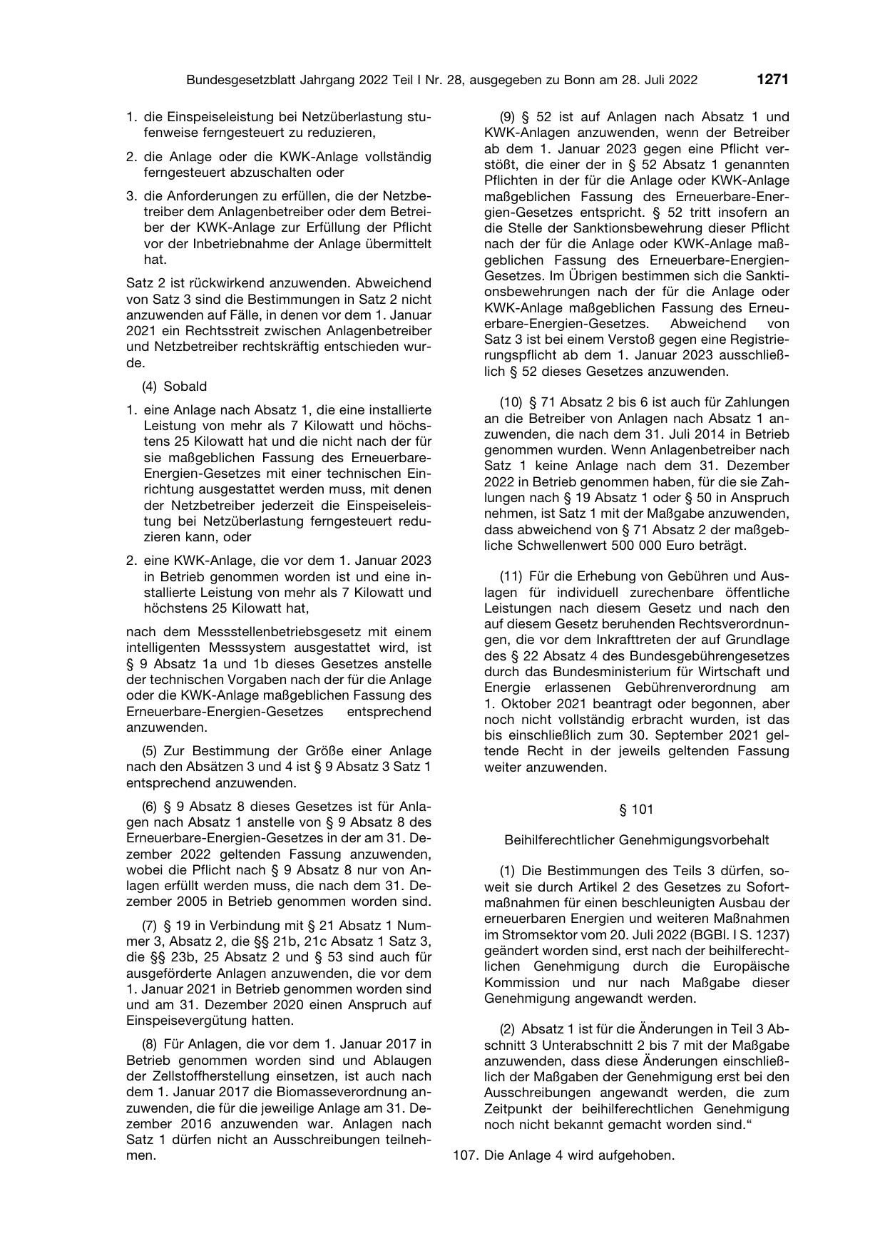 BGBl. 2022, Seite 1271 — Originalseite als Abbildung