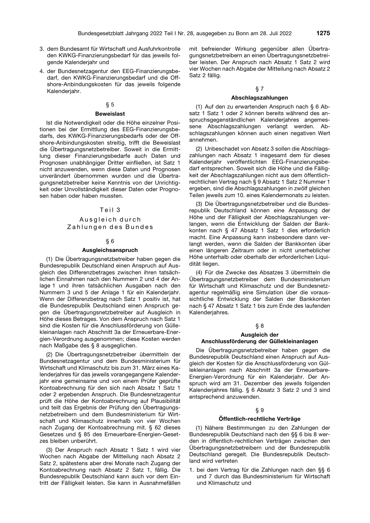 BGBl. 2022, Seite 1275 — Originalseite als Abbildung