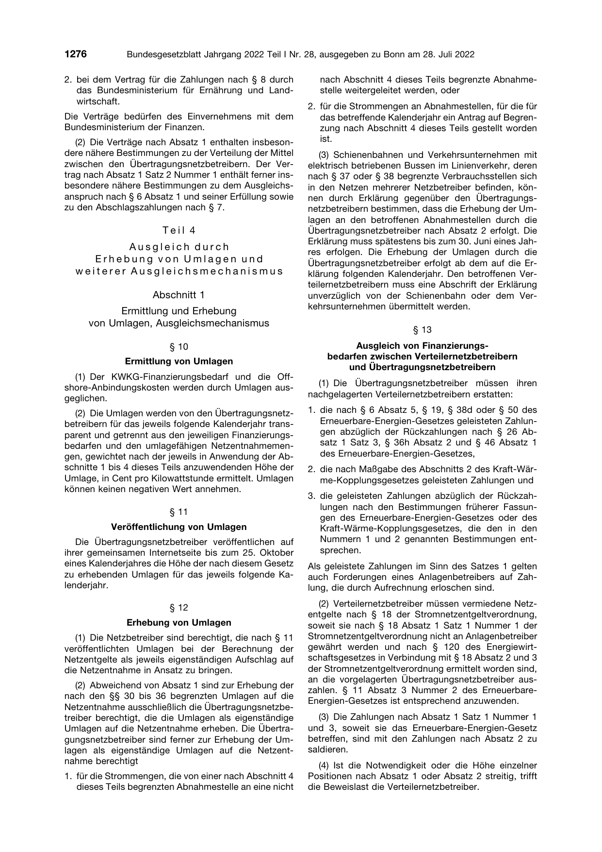 BGBl. 2022, Seite 1276 — Originalseite als Abbildung