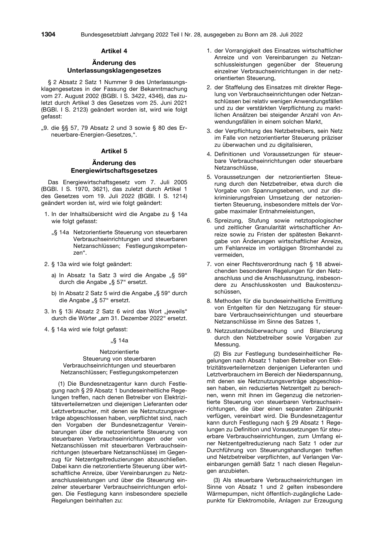 BGBl. 2022, Seite 1304 — Originalseite als Abbildung