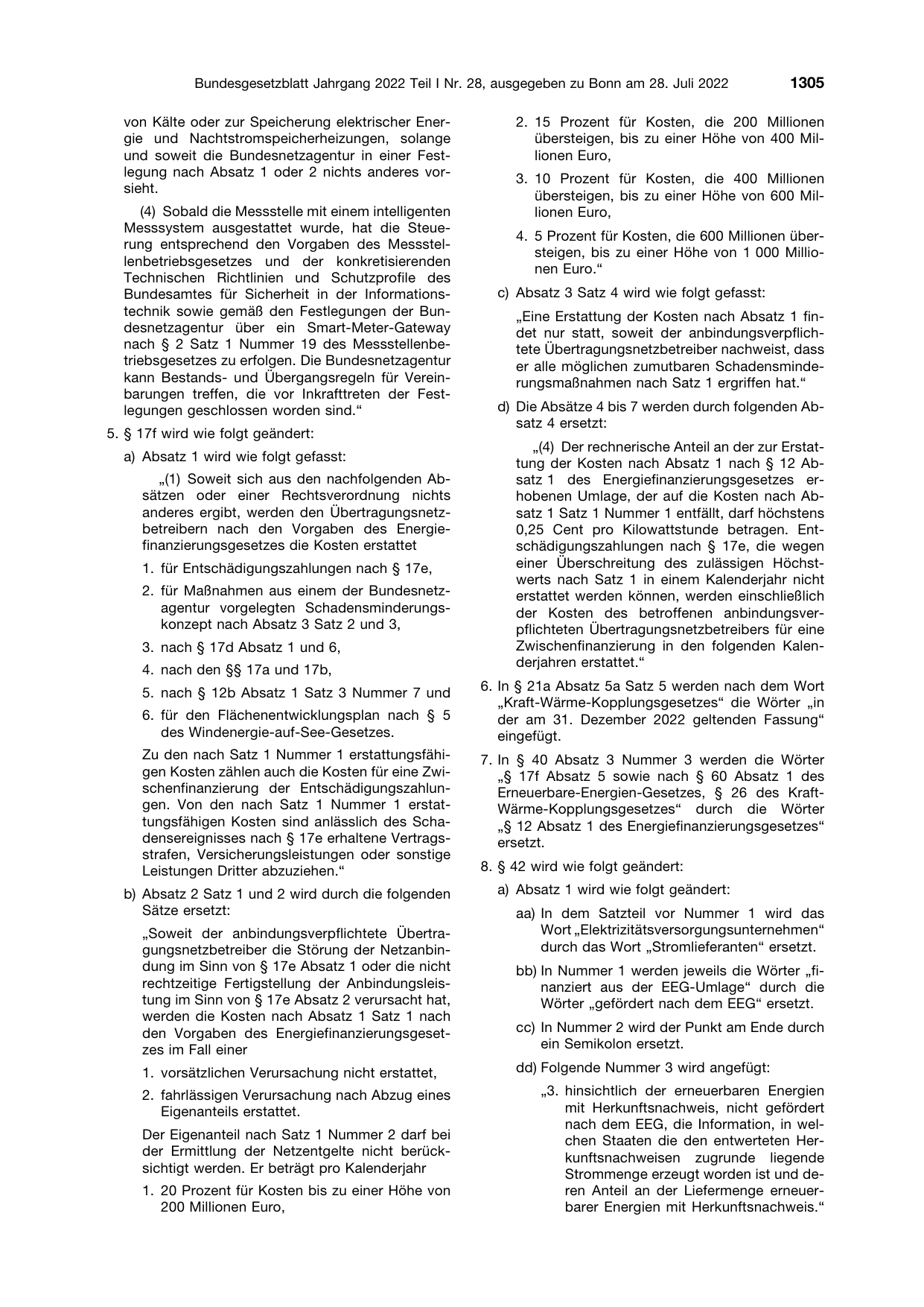 BGBl. 2022, Seite 1305 — Originalseite als Abbildung