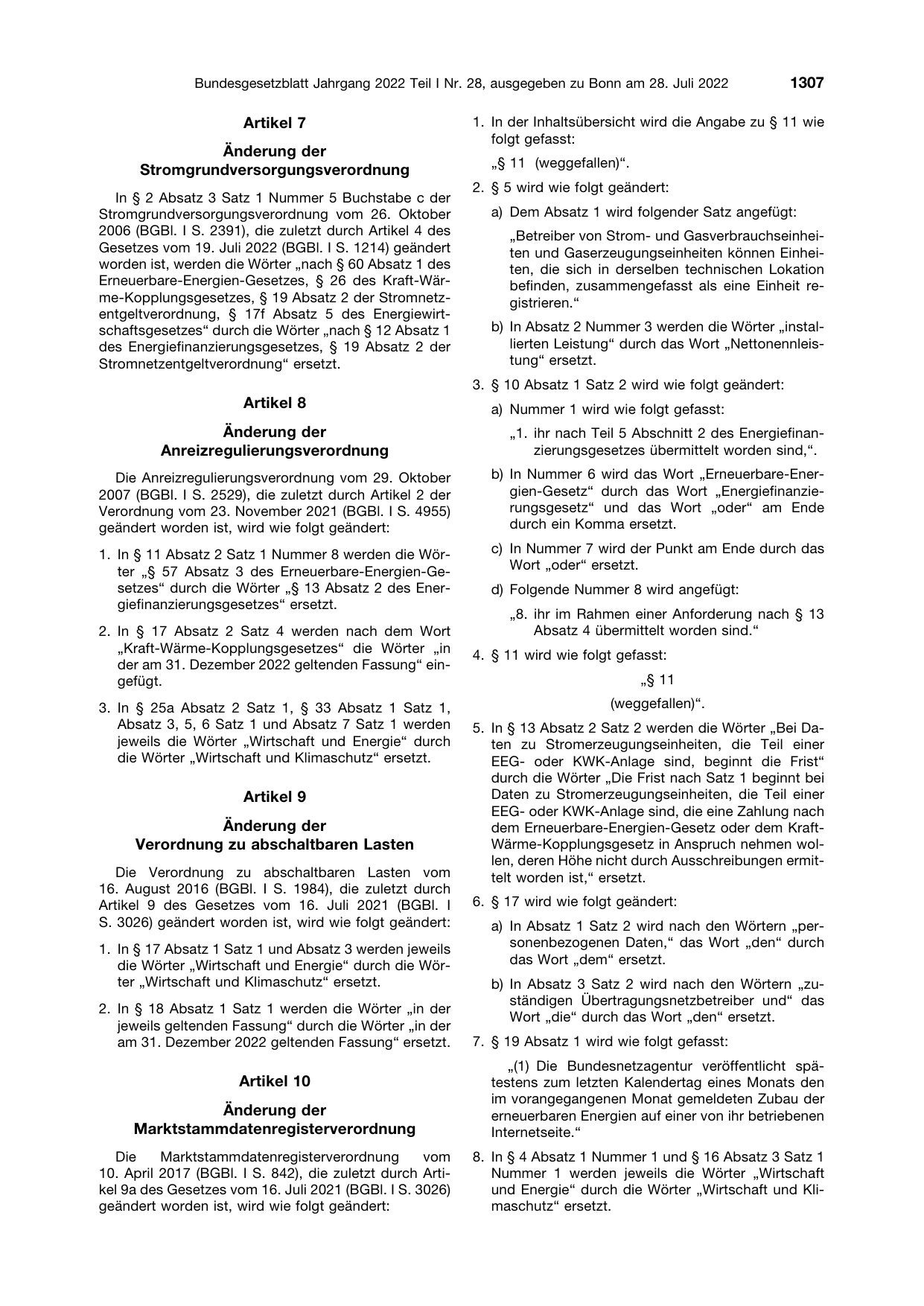 BGBl. 2022, Seite 1307 — Originalseite als Abbildung