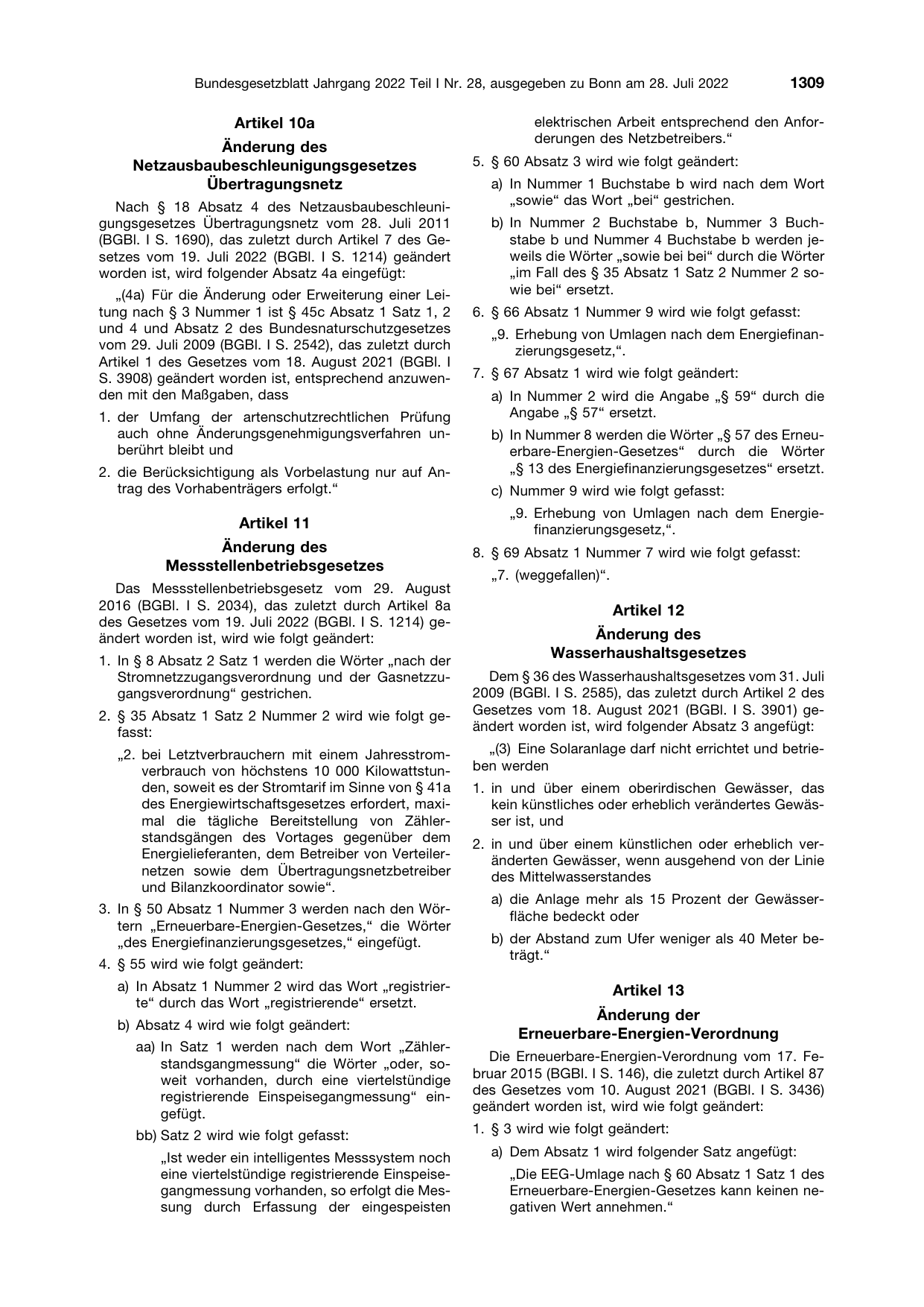 BGBl. 2022, Seite 1309 — Originalseite als Abbildung