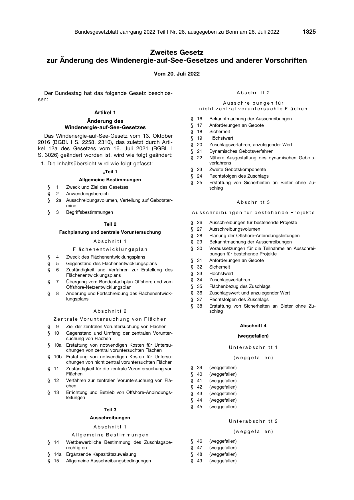 BGBl. 2022, Seite 1325 — Originalseite als Abbildung