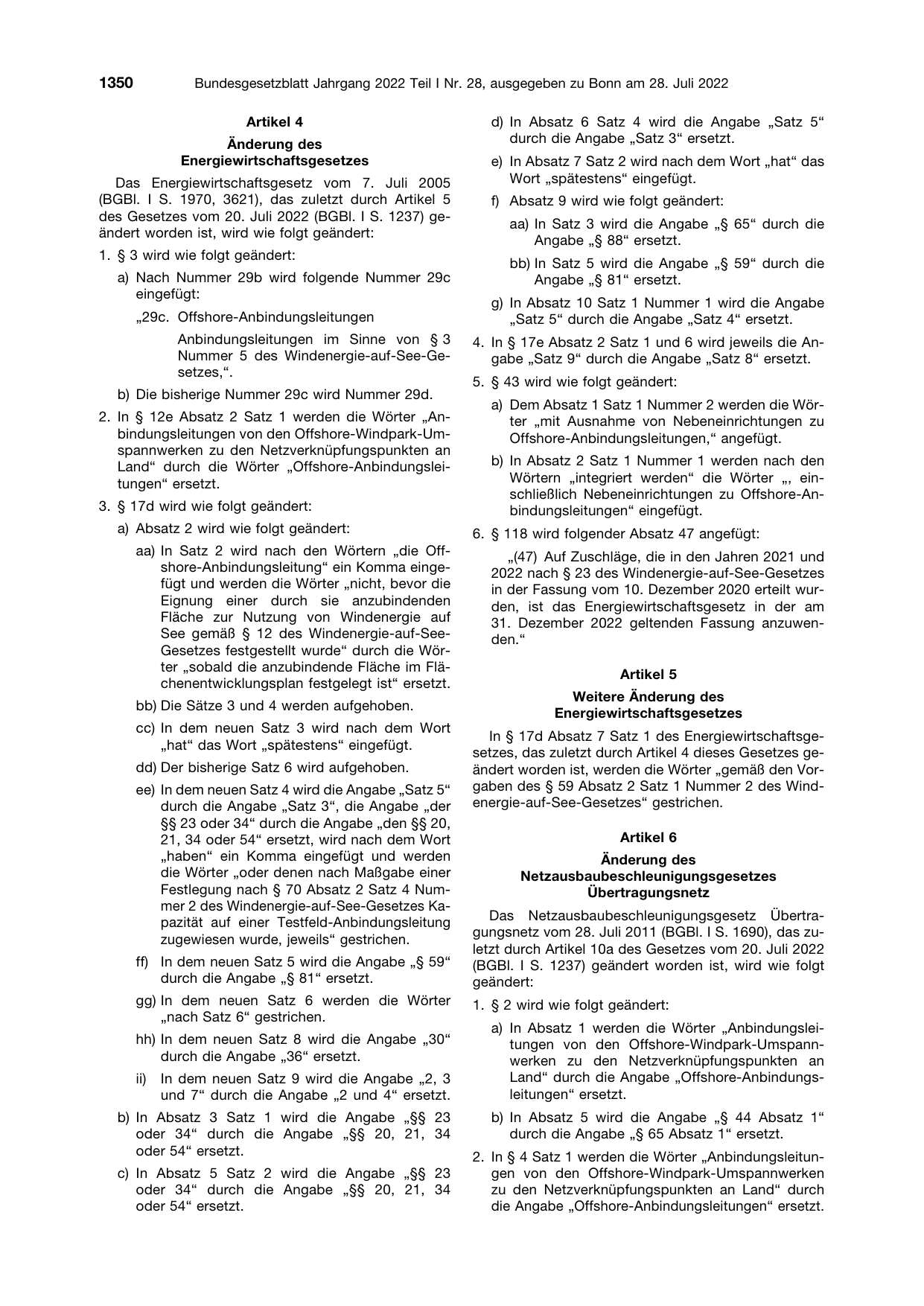 BGBl. 2022, Seite 1350 — Originalseite als Abbildung