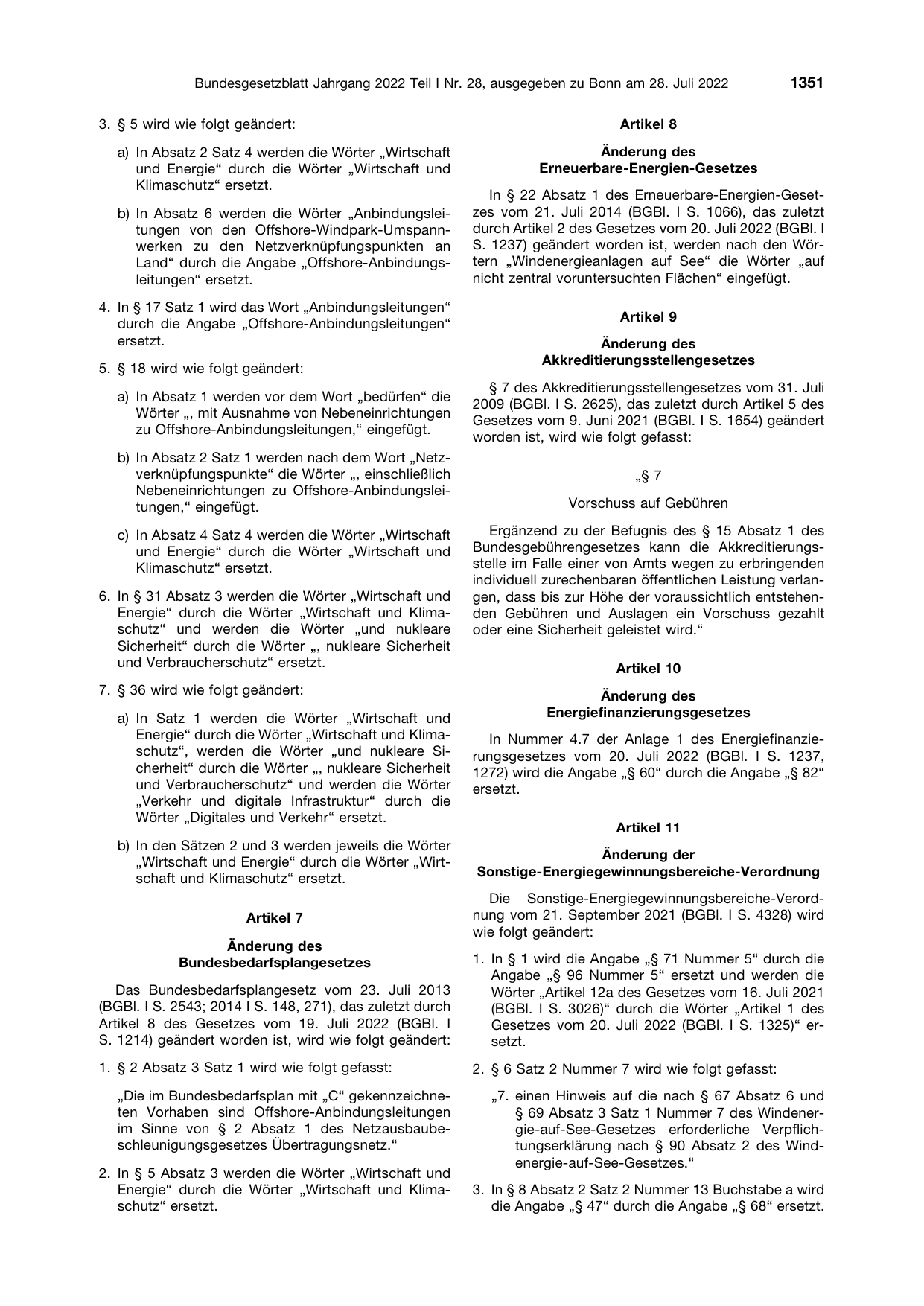 BGBl. 2022, Seite 1351 — Originalseite als Abbildung
