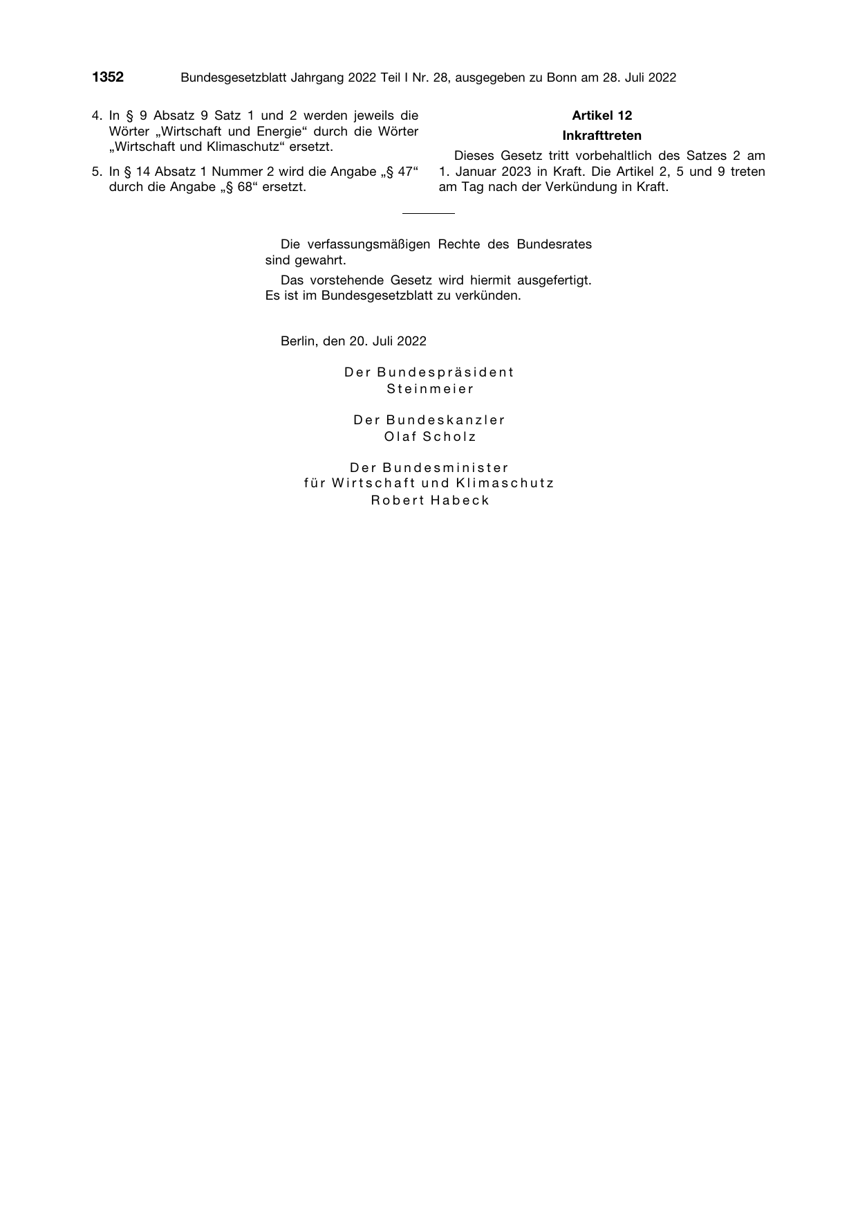 BGBl. 2022, Seite 1352 — Originalseite als Abbildung