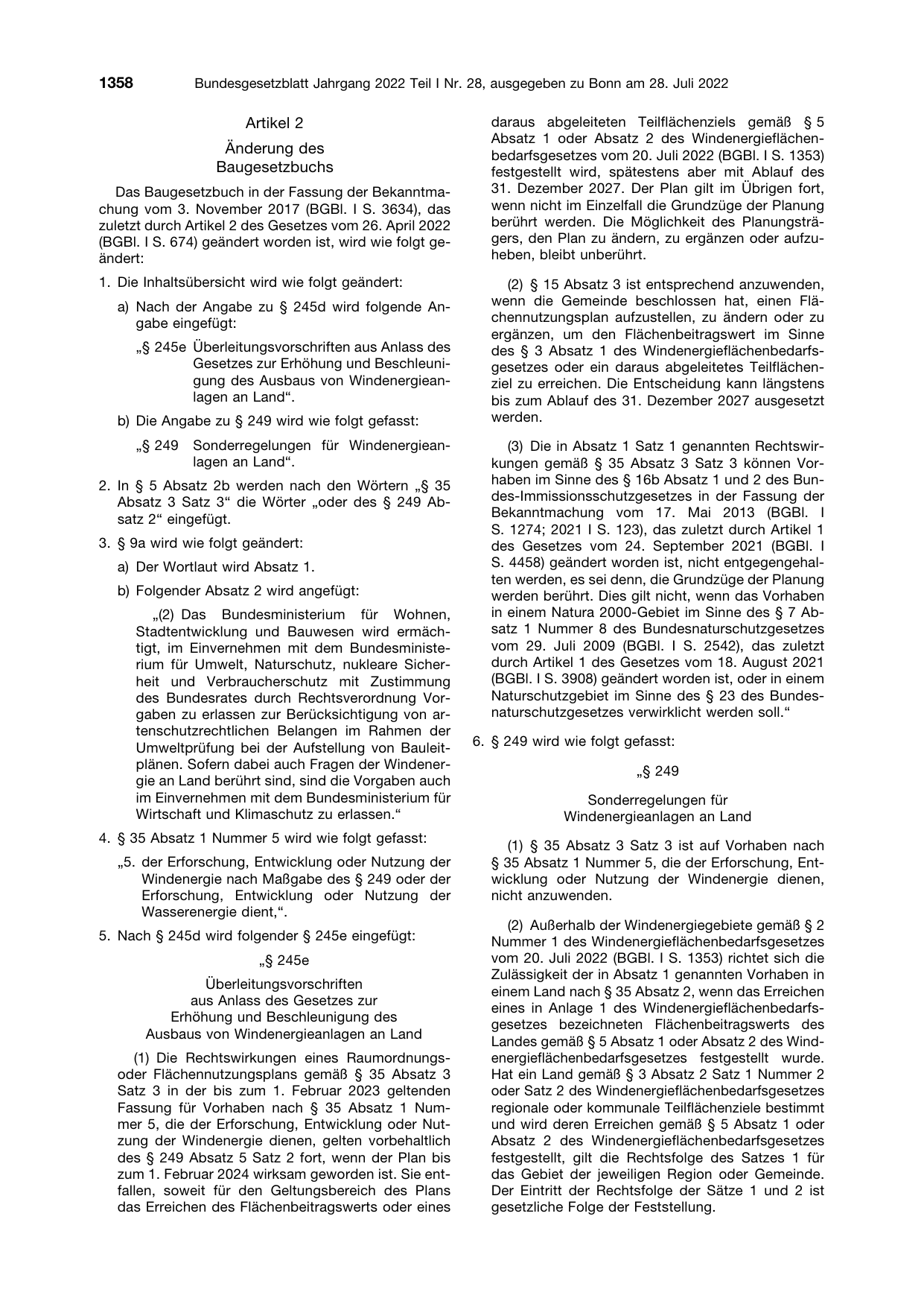 BGBl. 2022, Seite 1358 — Originalseite als Abbildung