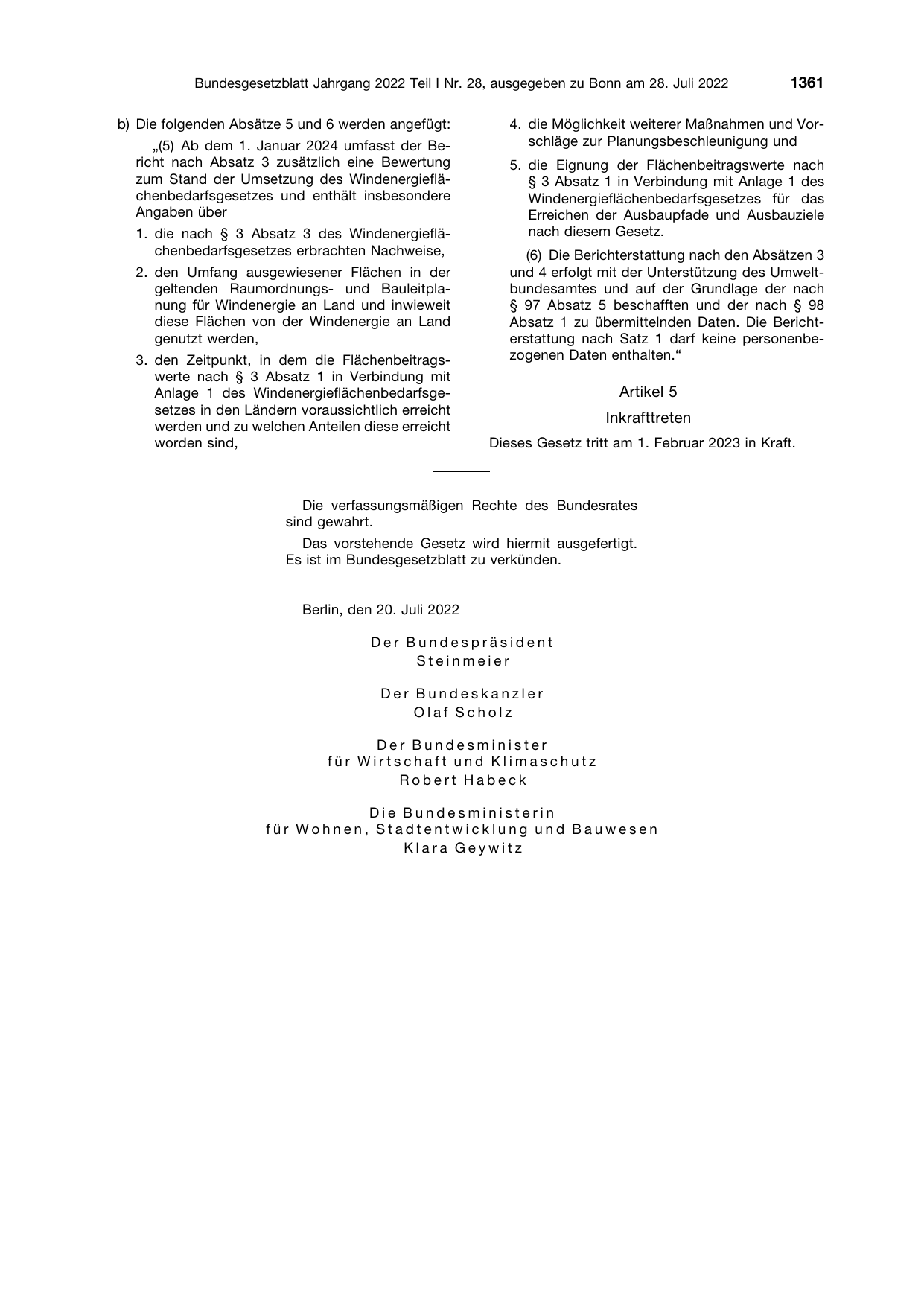 BGBl. 2022, Seite 1361 — Originalseite als Abbildung