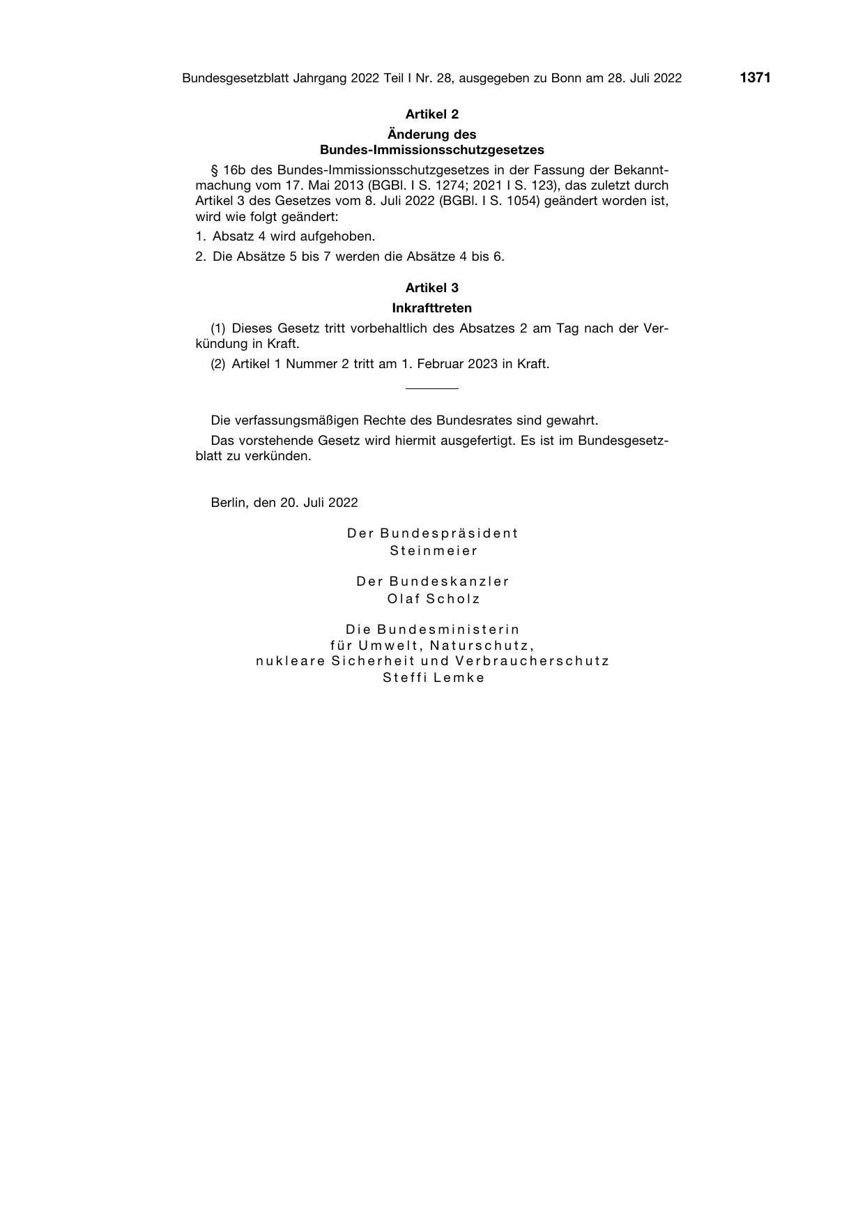 BGBl. 2022, Seite 1371 — Originalseite als Abbildung