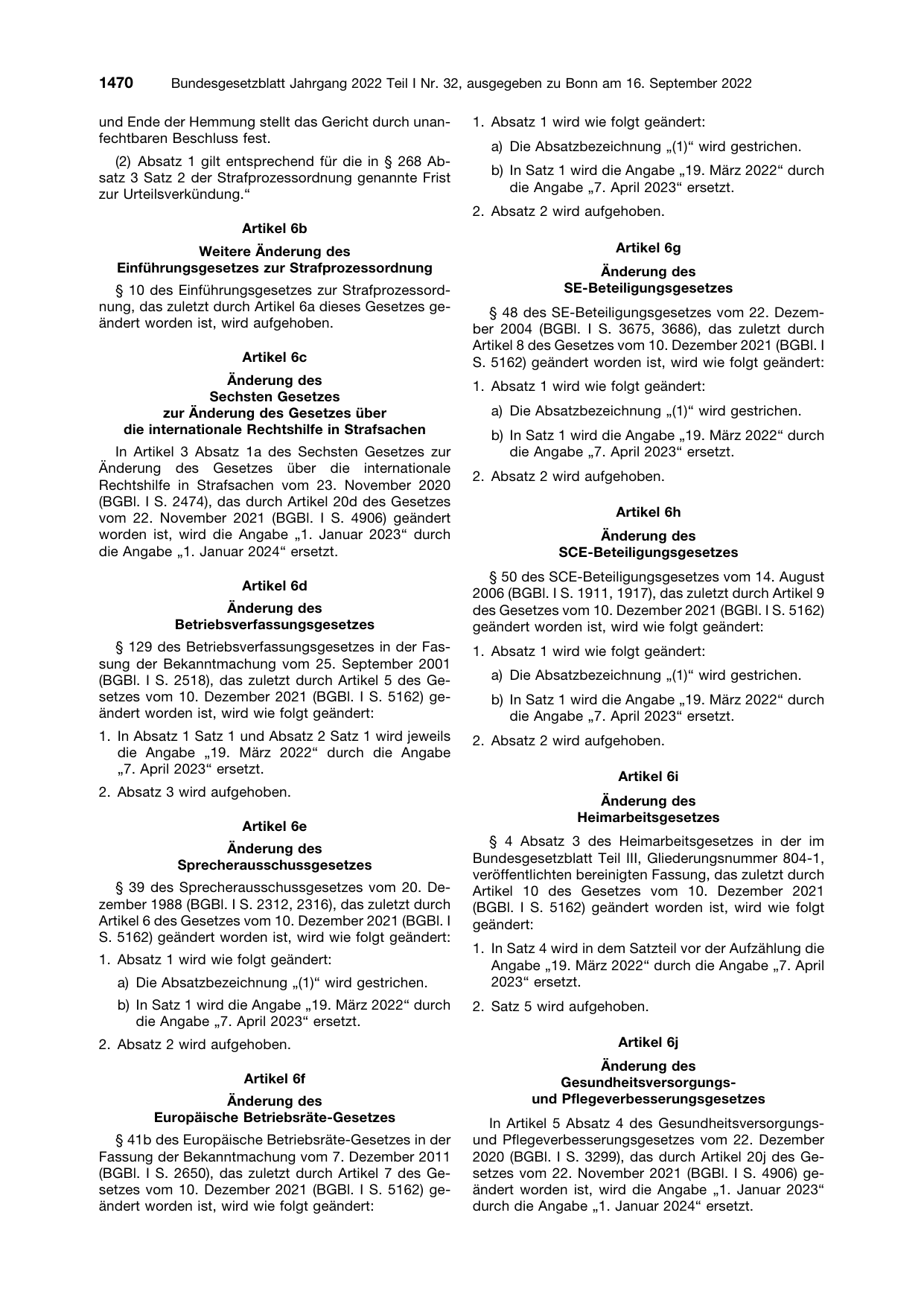 BGBl. 2022, Seite 1470 — Originalseite als Abbildung