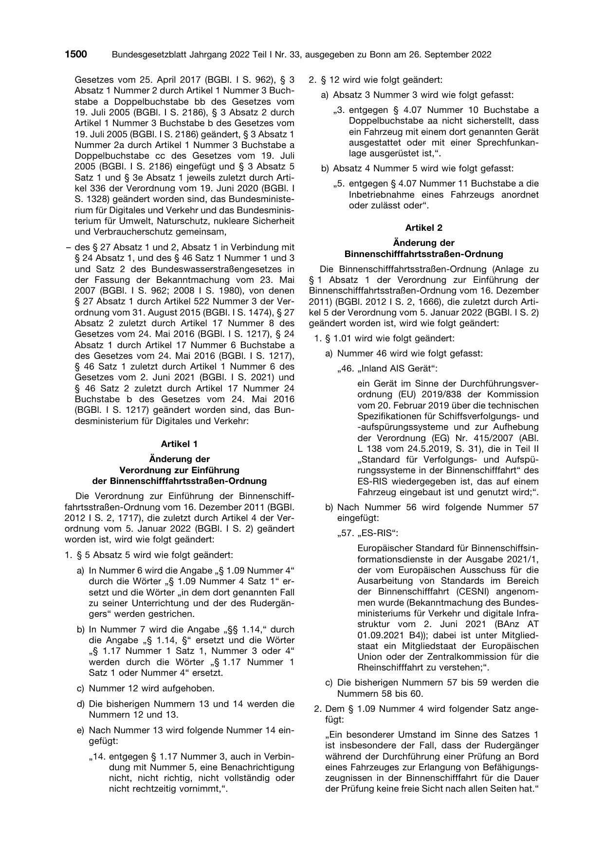 BGBl. 2022, Seite 1500 — Originalseite als Abbildung