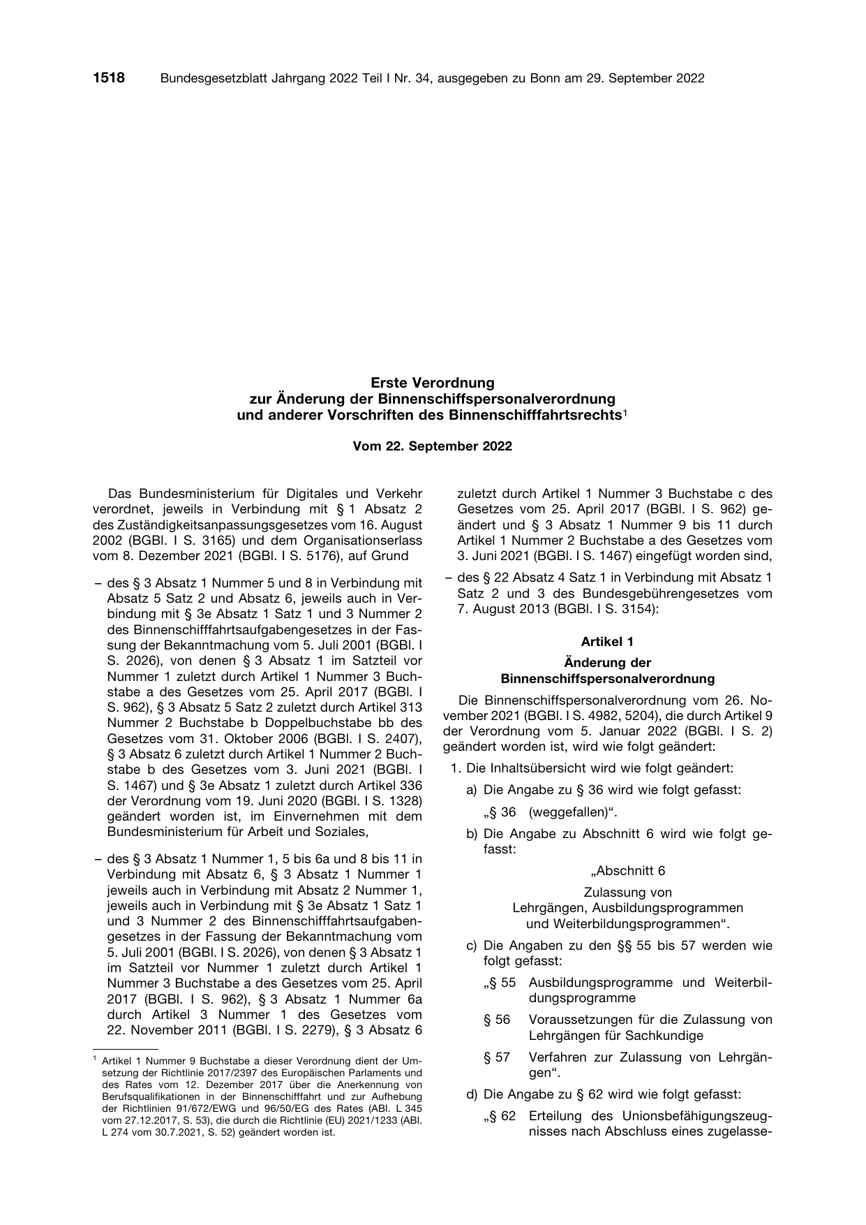BGBl. 2022, Seite 1518 — Originalseite als Abbildung
