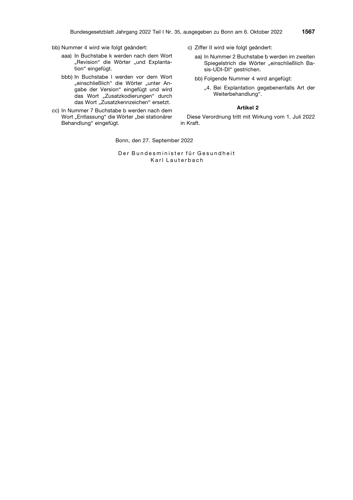 BGBl. 2022, Seite 1567 — Originalseite als Abbildung